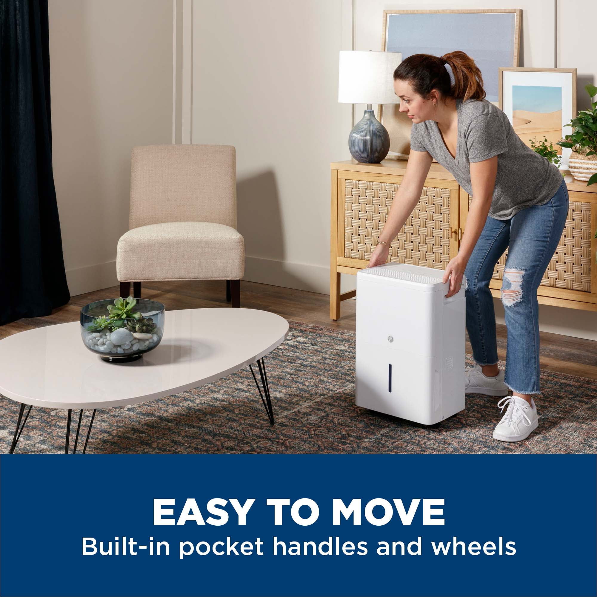 GE 50 Pint Portable Dehumidifier with Built-in Pump and Smart Dry Technology (White, 50 Pint) y524e