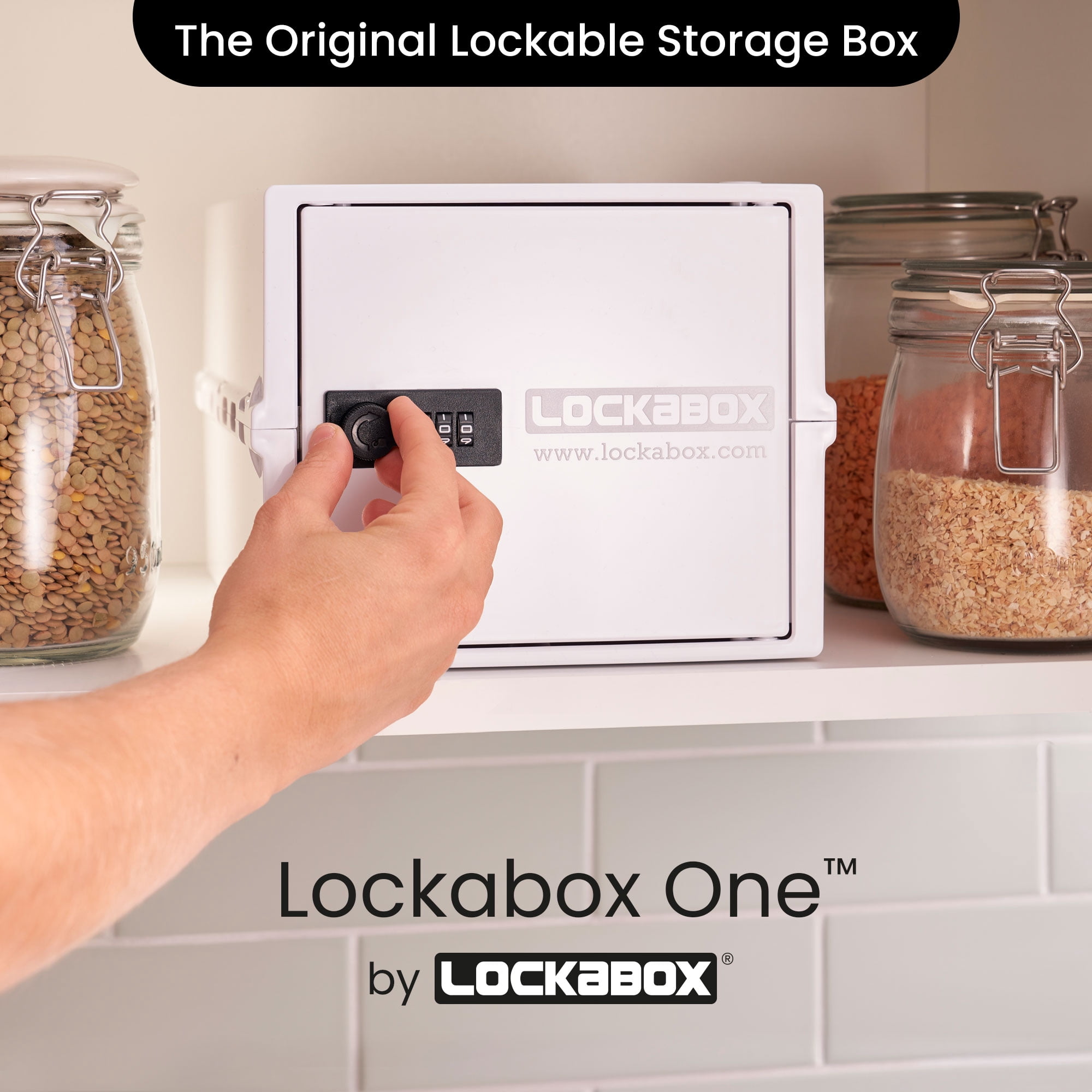 Lockabox One Lockable Storage Box, Secure Combination Safe for Food and Medicine (Opal White, 10.5 qt) enax8
