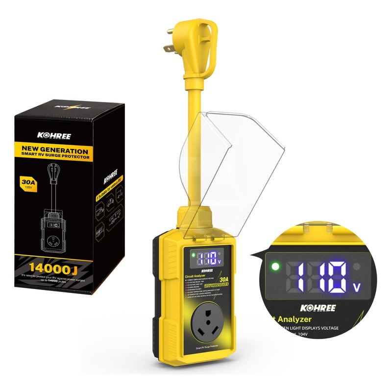 Kohree 30 Amp RV Surge Protector (14000 Joules, Waterproof Voltage Guard with LED Display, Yellow, 1 Pack) dyfs8