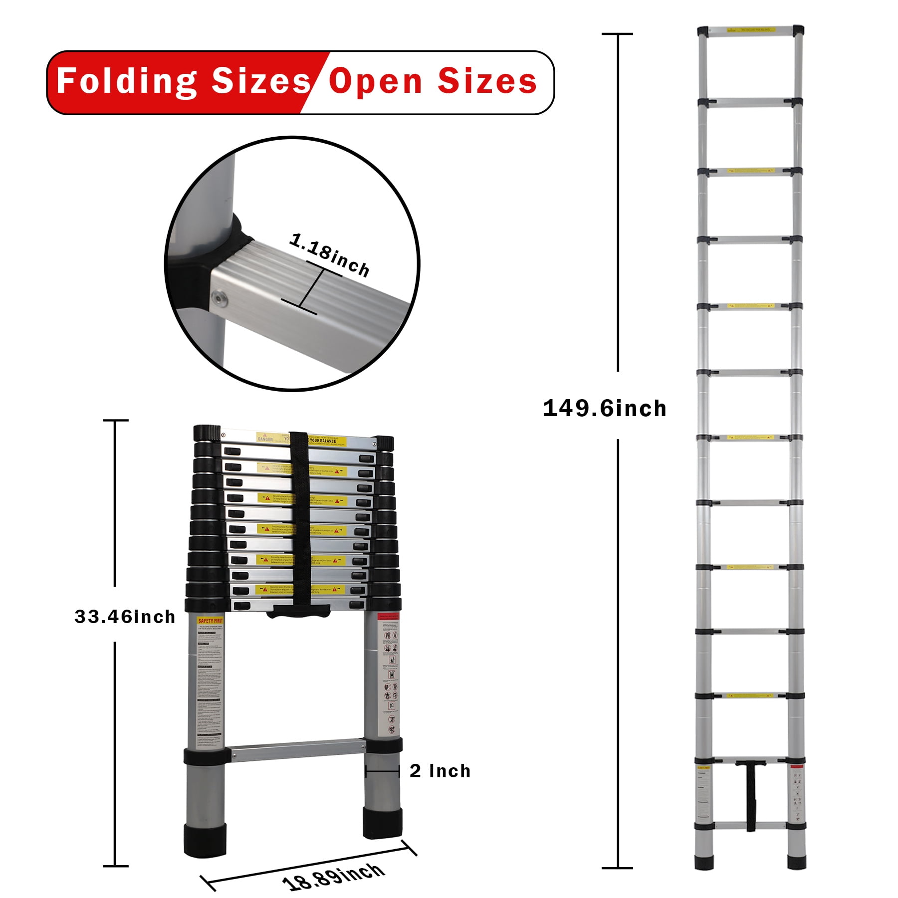 APOLLOLIFT Telescopic Ladder, Heavy-Duty Aluminum Extension Ladder for Home and Industrial Use (12.47 ft) jjnze
