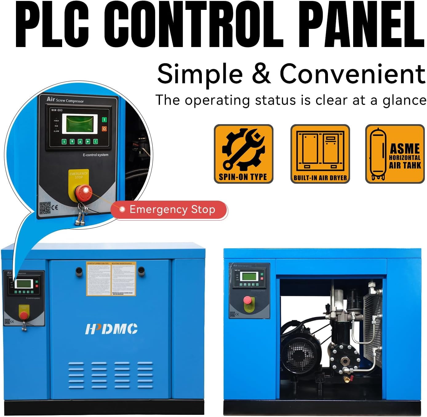 HPDMC 10HP Rotary Screw Air Compressor PACK7 (Blue, 35 CFM at 125 PSI) us37z