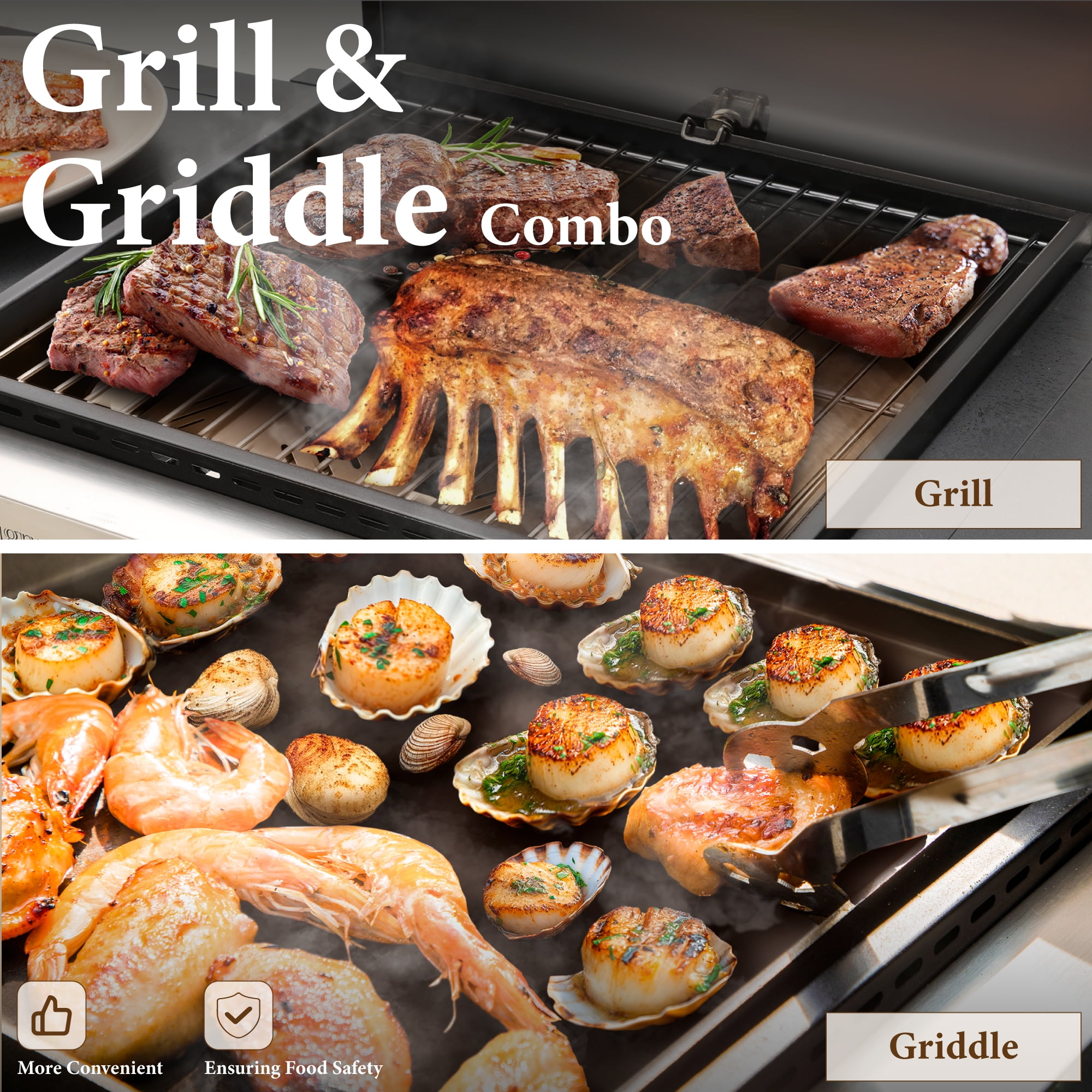 Phi Villa 2-Burner Propane Grill and Griddle Cooking Station with Side Shelves (Black) 2g8b0