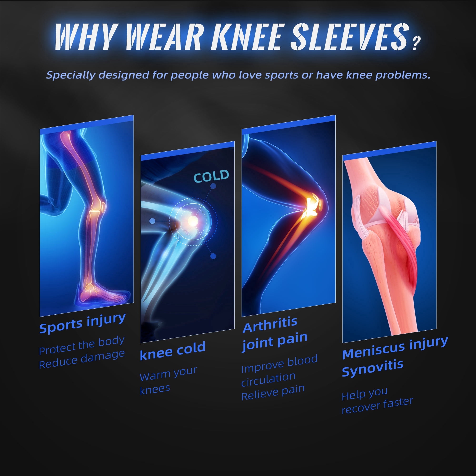 JIUFENTIAN Knee Compression Sleeve Support for Joint Stability and Pain Relief (Black, Large) vhe0r