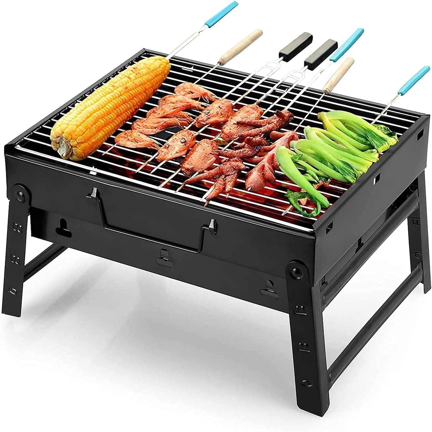 Vowella Portable Folding Charcoal Grill, Compact Stainless Steel Barbecue Set for Camping and Picnics (Black, 17 in x 11 in x 11 in) xr9g8