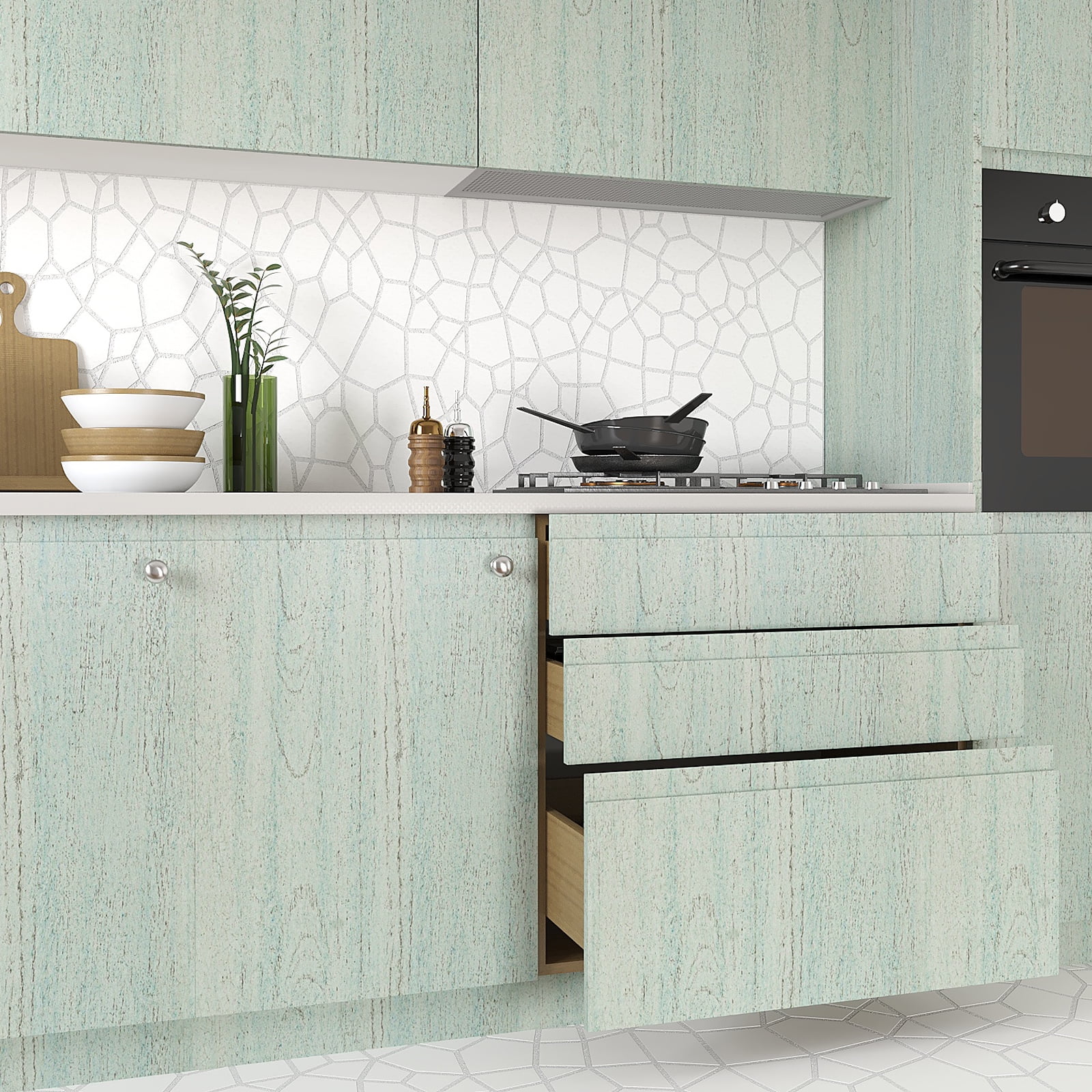 VEELIKE Aqua Wood Peel and Stick Wallpaper, Removable Adhesive Contact Paper for Furniture and Countertops (Green, 15.7 in x 118 in) 0j01c