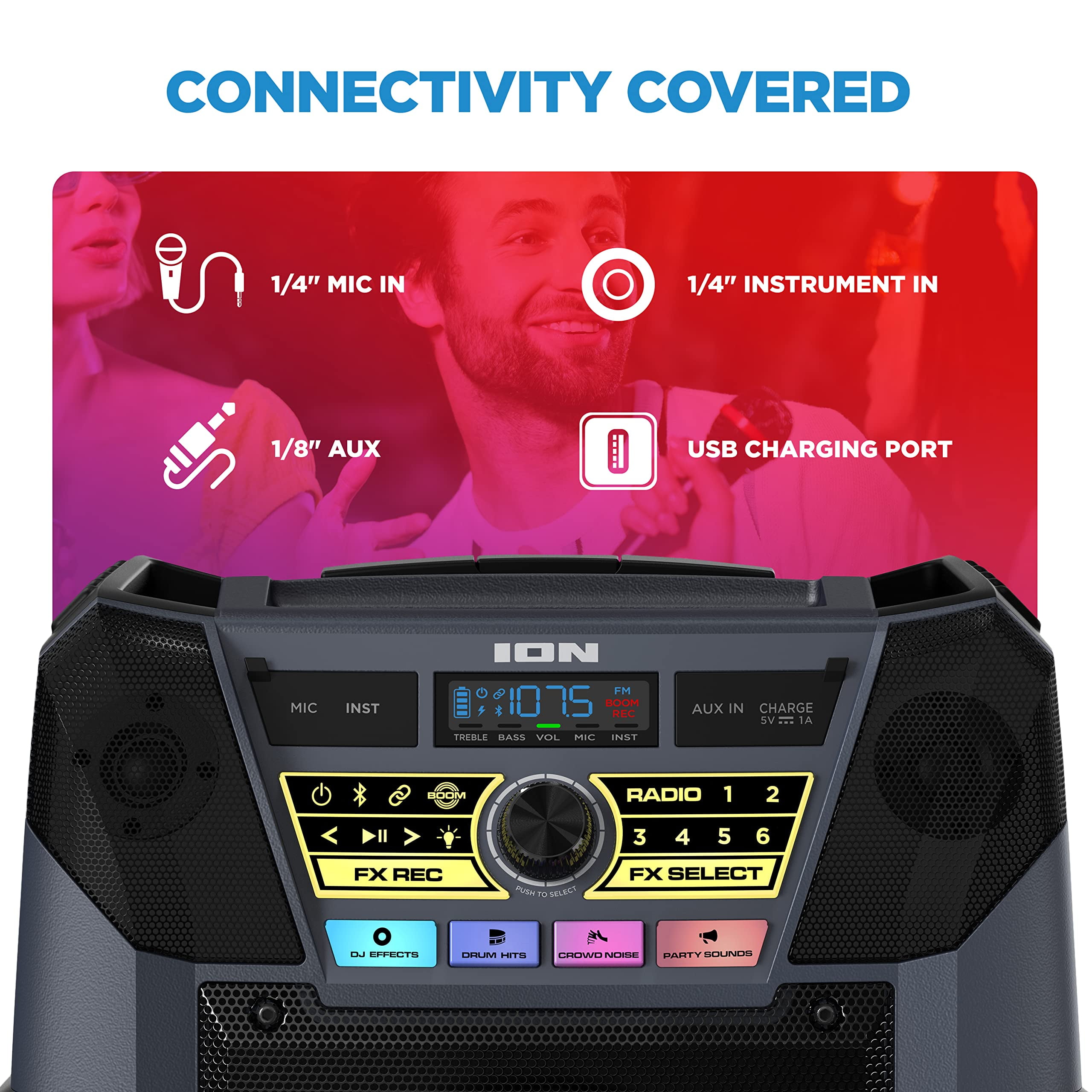 ION Audio Block Rocker XL Portable Bluetooth Outdoor Party Speaker (Black, XL) 7t3nh