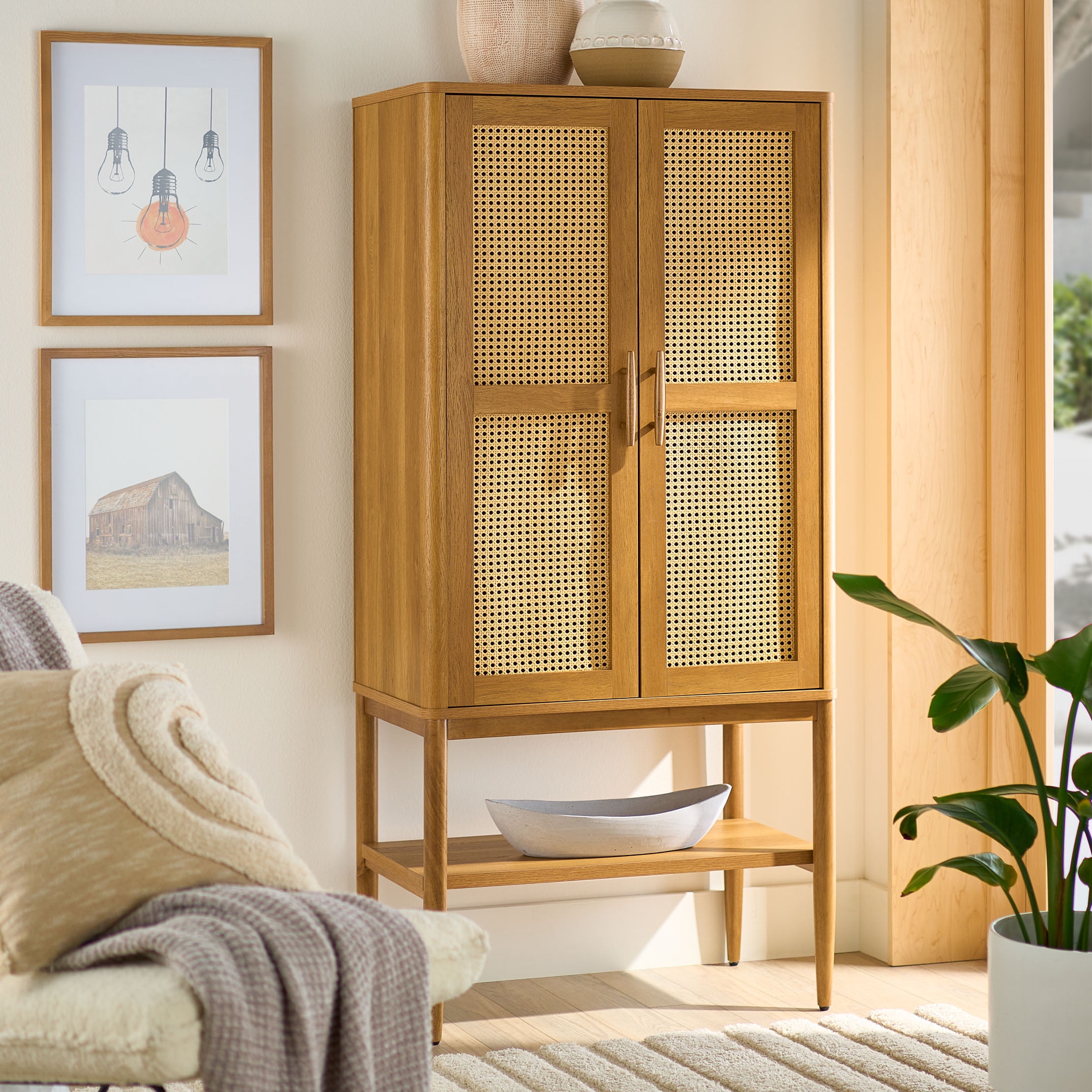 Better Homes & Gardens Springwood Caning Storage Accent Cabinet (Light Honey, 31.5 in x 18.03 in x 65.98 in) p5jwz