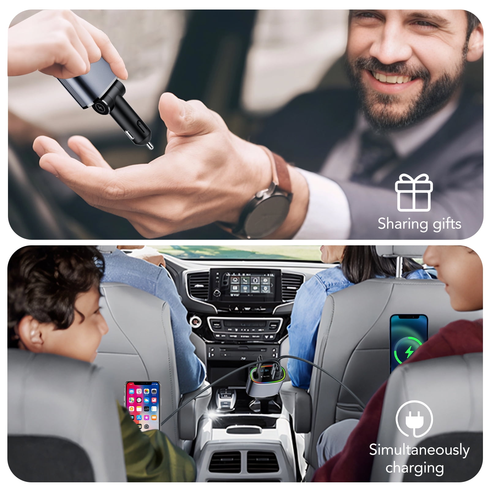 Tikland 4-in-1 Retractable Car Charger, 78W Fast Charging USB-C Adapter with 2.6ft Cord (Black) v0nuw