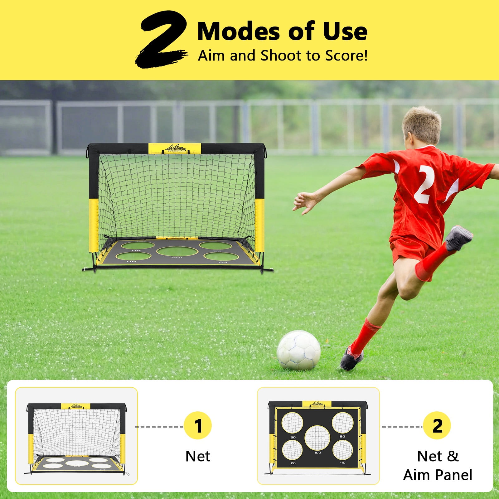 MoKo Portable Soccer Goal for Kids, 2-in-1 Pop Up Training Net with Target Practice (Yellow, 4 ft x 3 ft) vmzvd