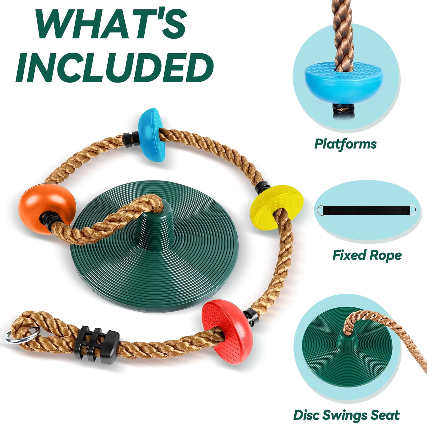 Chuvikid Climbing Rope Tree Swing with Disc Seat and Adjustable Foot Strap (62-78 in) 9neqv