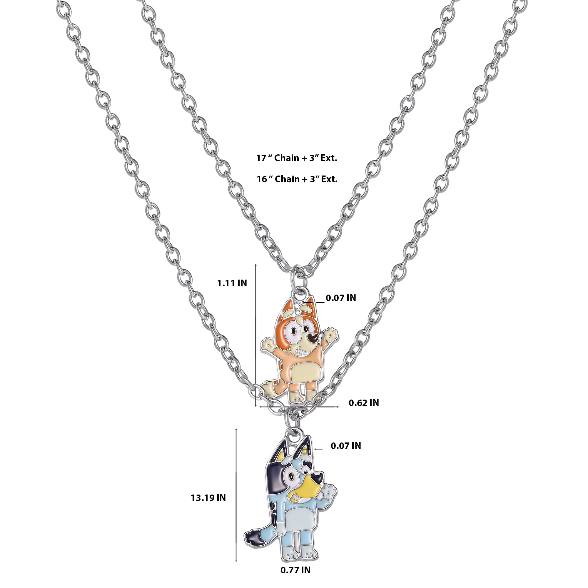 Bluey & Bingo Layered Pendant Necklace (Silver Tone, 16 in) 4ic7m