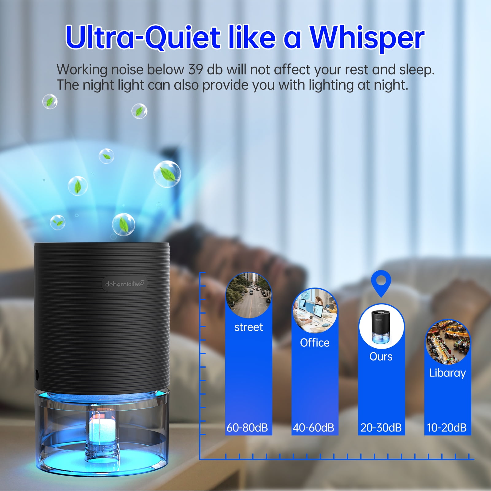 ALROCKET Small Dehumidifier for Bedroom, Quiet Moisture Extractor with Auto-Off and 7-Color LED Light (Black, 27 oz) 6iinc