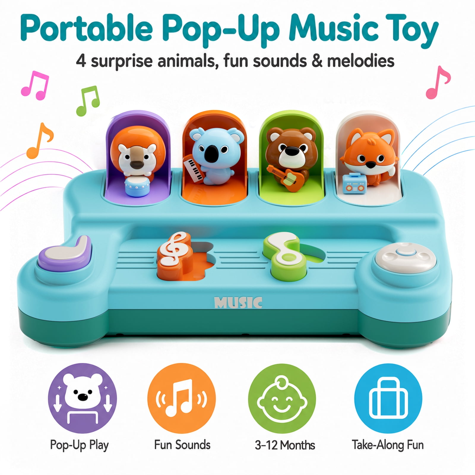 Dimoarch Pop Up Interactive Musical Toy for Toddlers, Educational Cause and Effect Activity Center (14.01 x 8.31 x 4.37 in) fd5a6