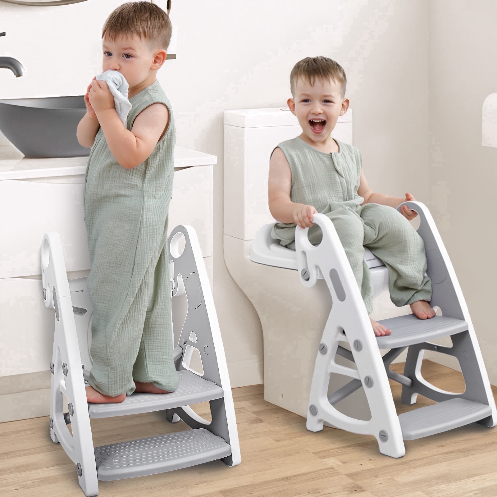 Primlect Potty Training Toilet Seat with Step Stool Ladder, Adjustable Height (Gray, 1 Pack) jqweb
