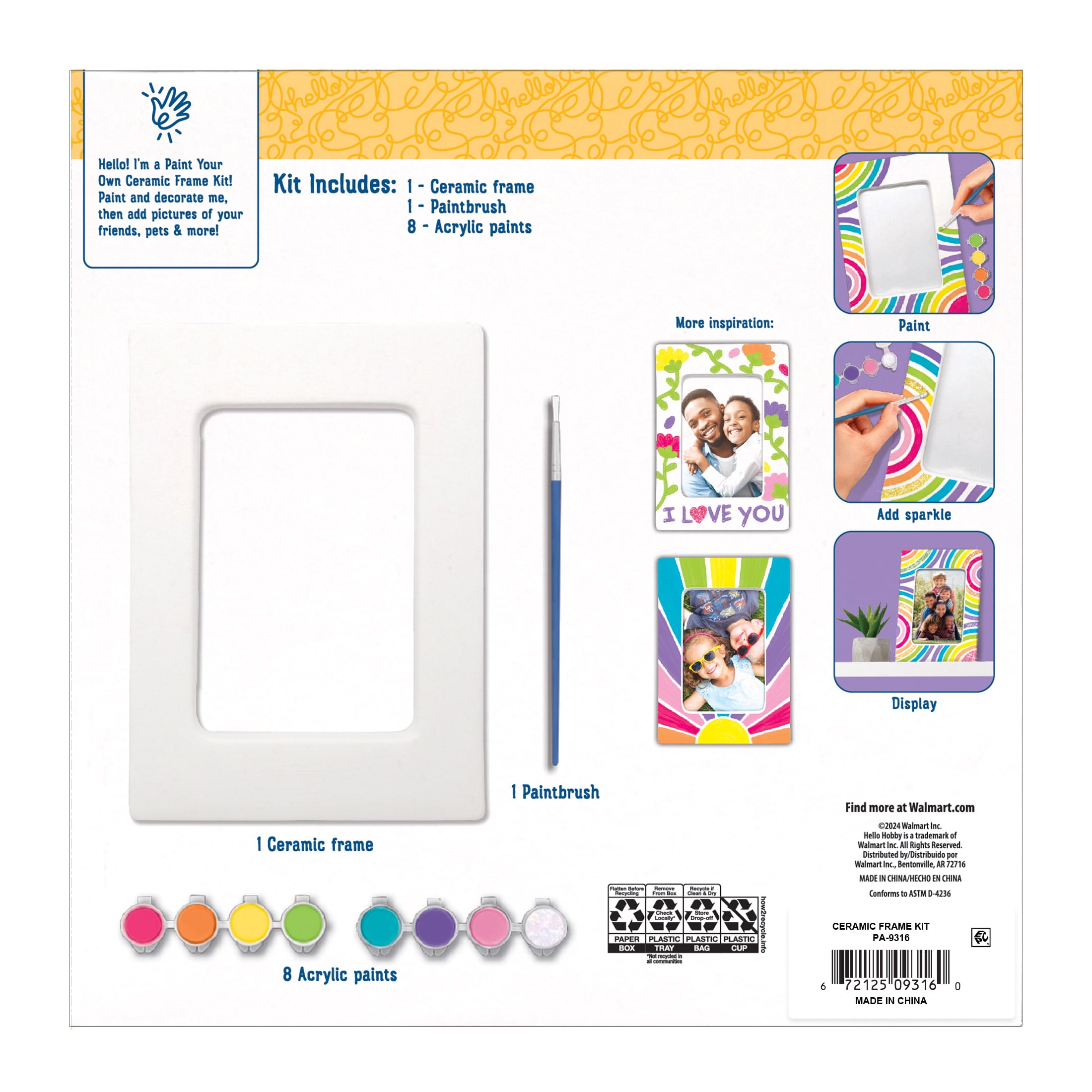 Hello Hobby Paint Your Own Ceramic Frame Kit for Kids (White, 4 in x 6 in) myrg6