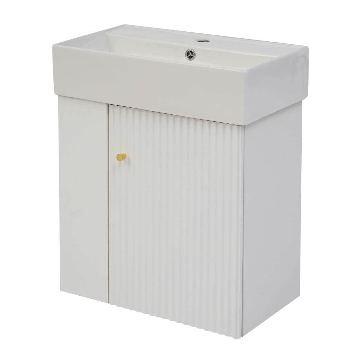 Kadyn Wall-Mount Bathroom Vanity, Modern Floating Vanity with Ceramic Basin and Left Side Storage (White, 21.6 in) 71b1h