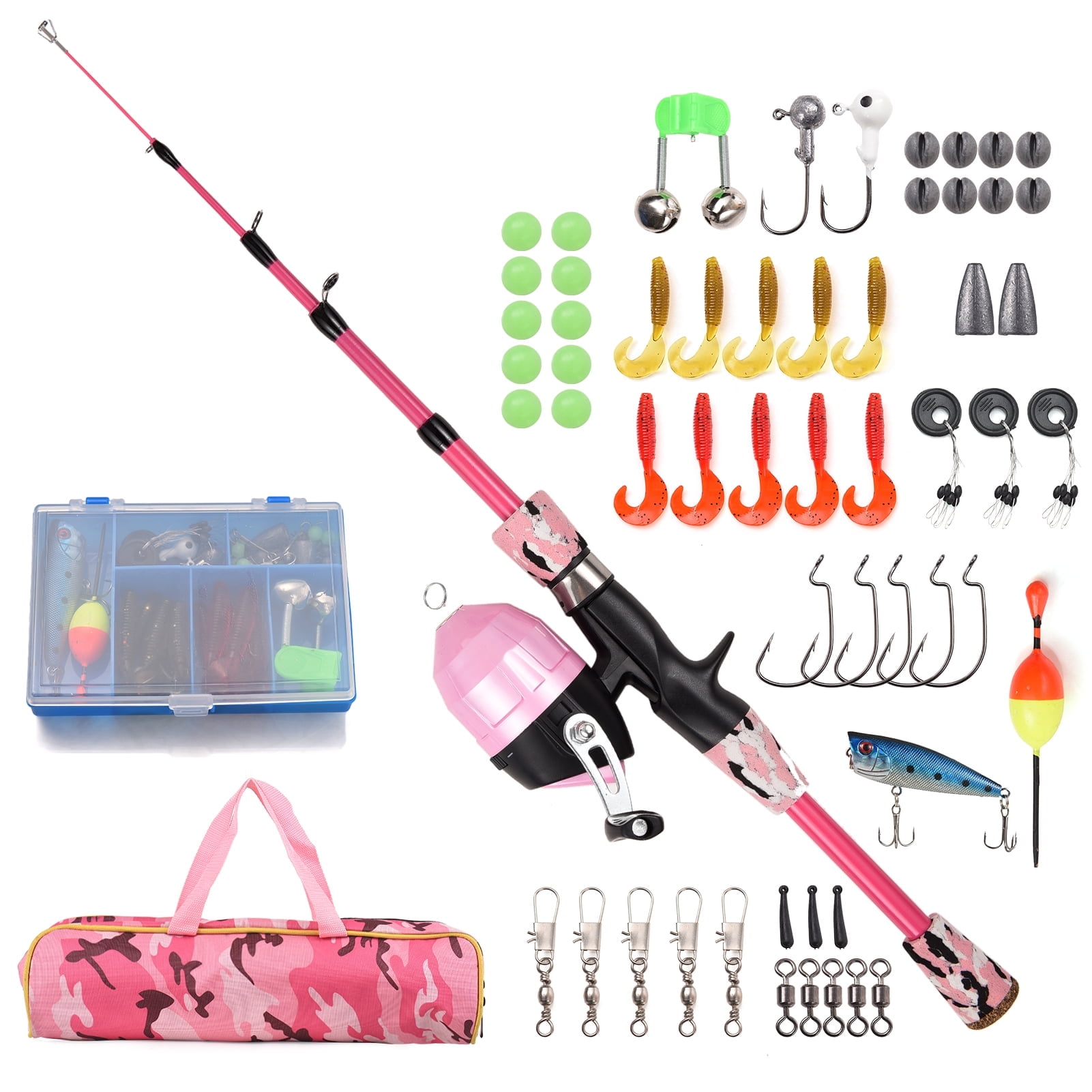 Eccomum Telescopic Fishing Rod and Spincast Reel Combo with Tackle Kit (Pink, 5 ft) dsf37