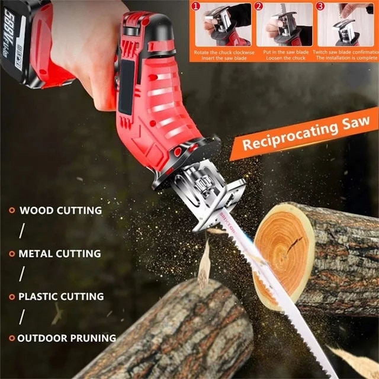 ANTNOMEXIN Cordless Reciprocating Saw Kit, Electric Power Hand Saw with 2 Batteries, Fast Charger, and 8 Saw Blades for Wood, Metal, and PVC Cutting 7fv66