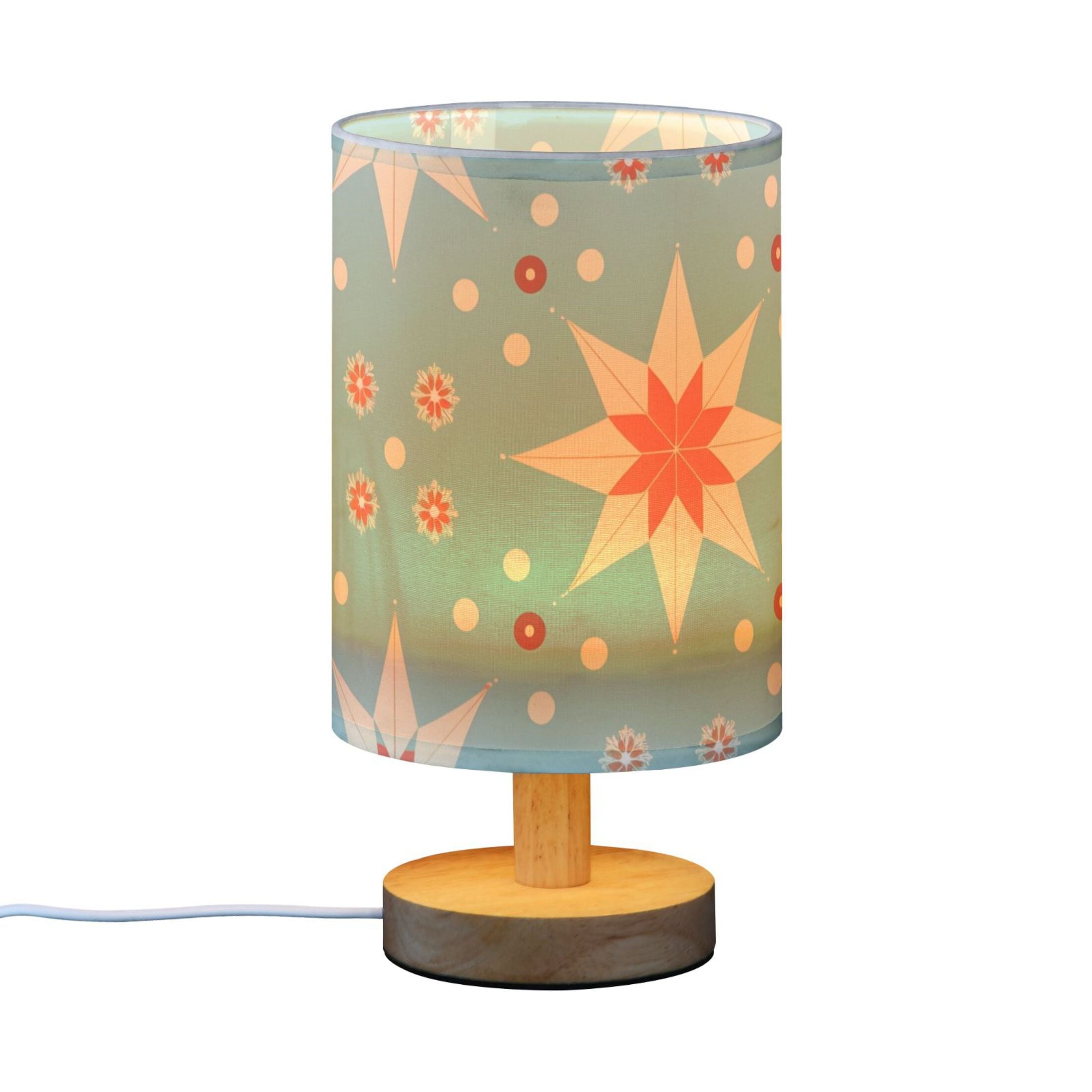 Goojoo Floral Table Lamp USB Powered Bedside Desk Light with Wood Base (Blue, 9.7 in) i038q