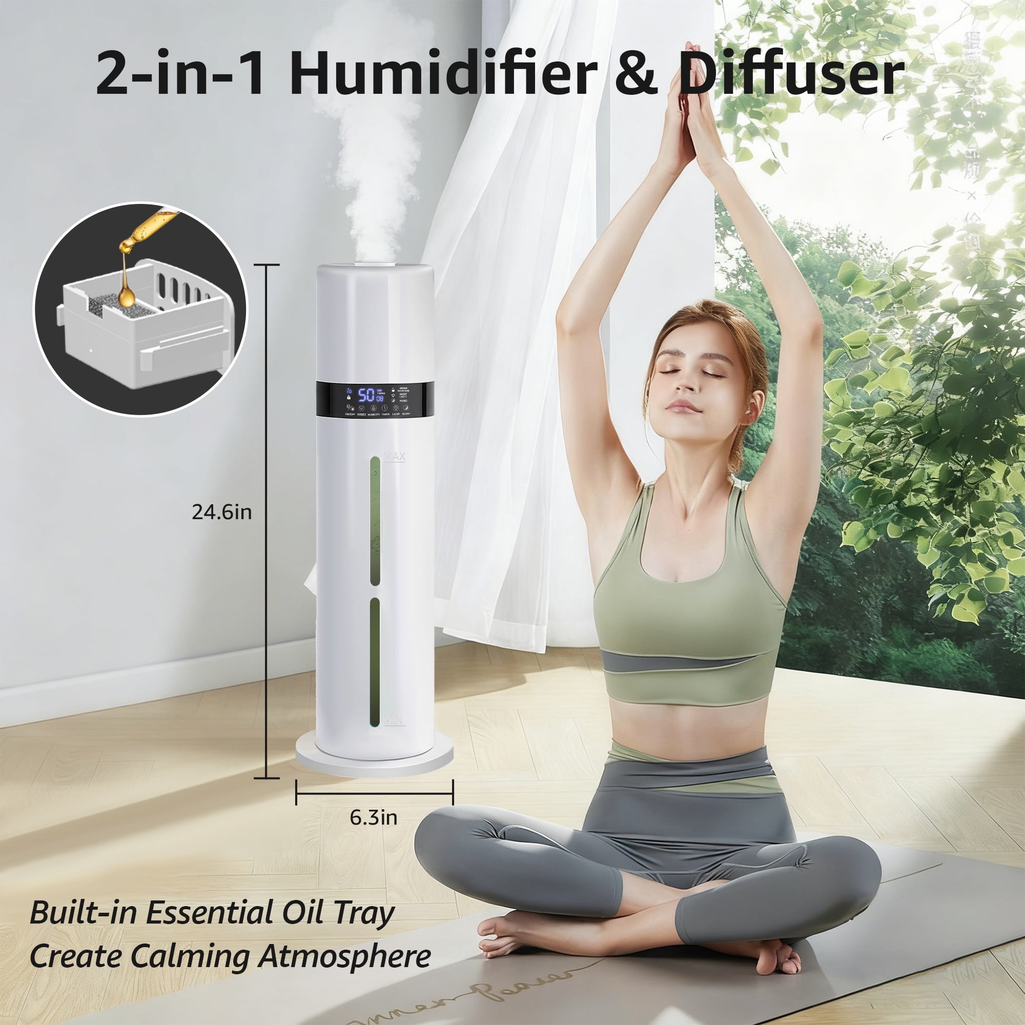 ITdodo Ultrasonic Cool Mist Humidifier for Large Rooms, Top Fill Smart Humidity Control with Remote (White, 2.38 gal) s8xi9