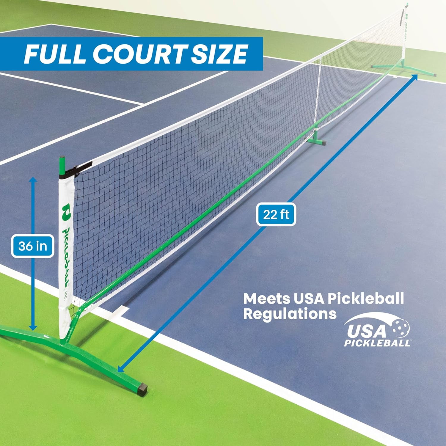 Pickle-Ball 3.0 Tournament Net System, Portable Steel Frame for Indoor and Outdoor Play (Green, 22 ft) kyv5h