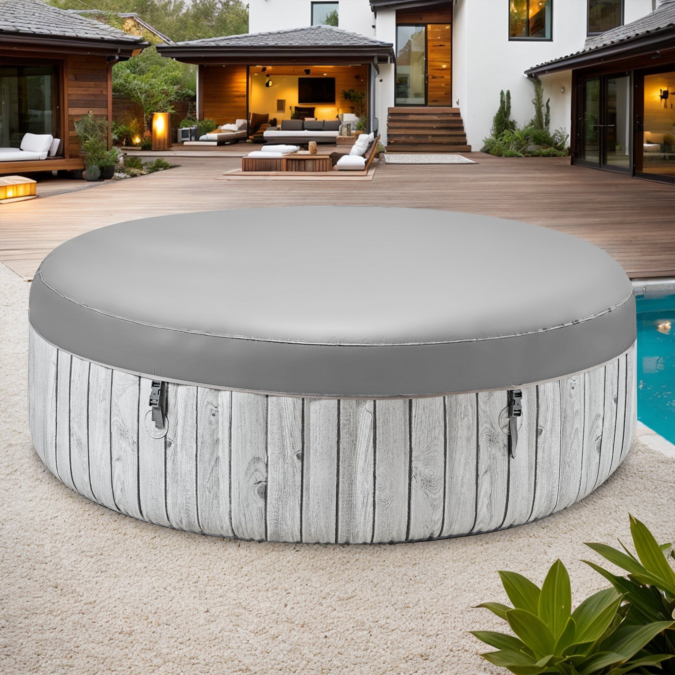 Segmart Inflatable Hot Tub, 5-7 Person Portable Outdoor Spa with 130 AirJets, Heater Pump, and Lockable Cover (Grey, 82 in) oziam