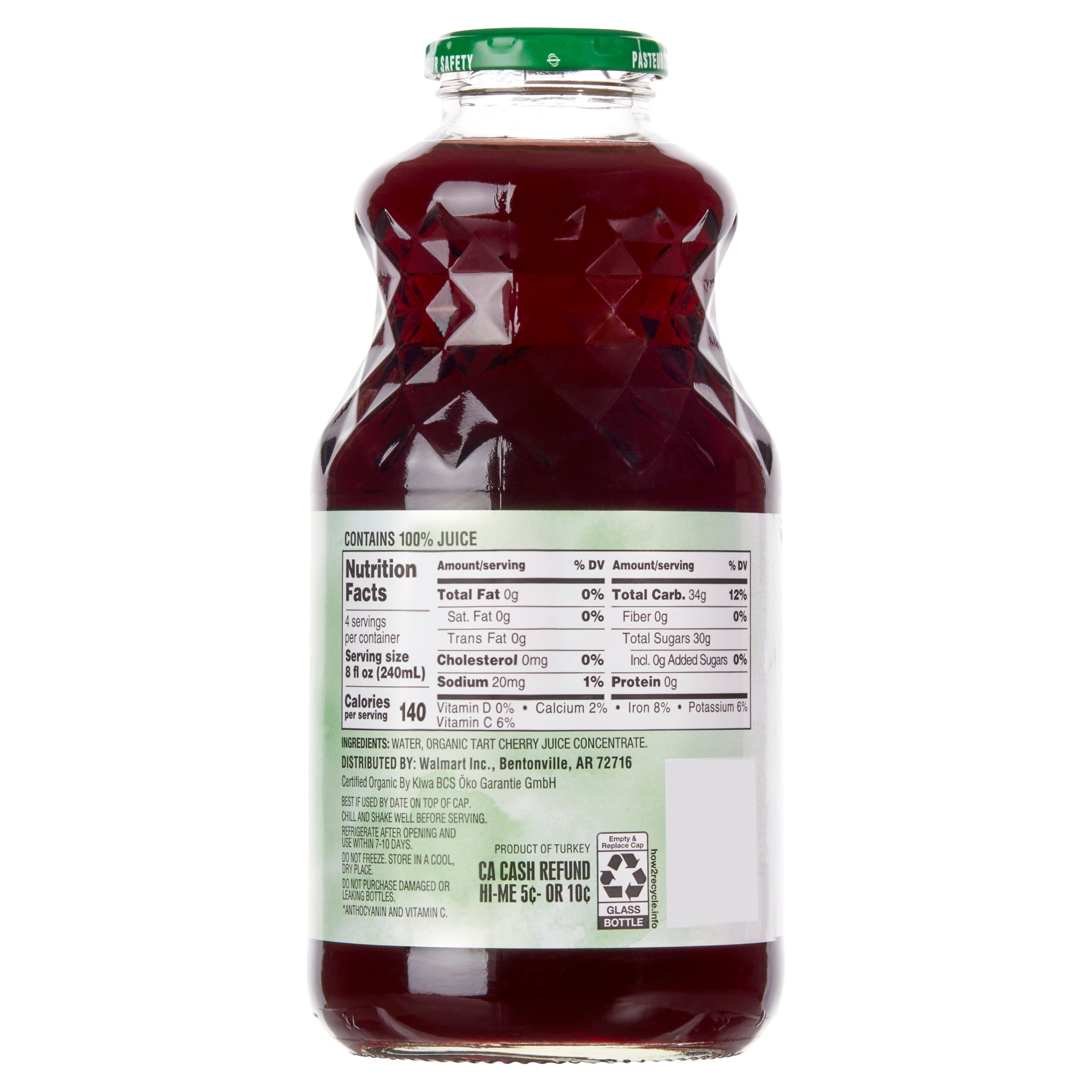 Great Value Organic Tart Cherry Juice, Antioxidant-Rich Fruit Drink (32 fl oz) gc2ip