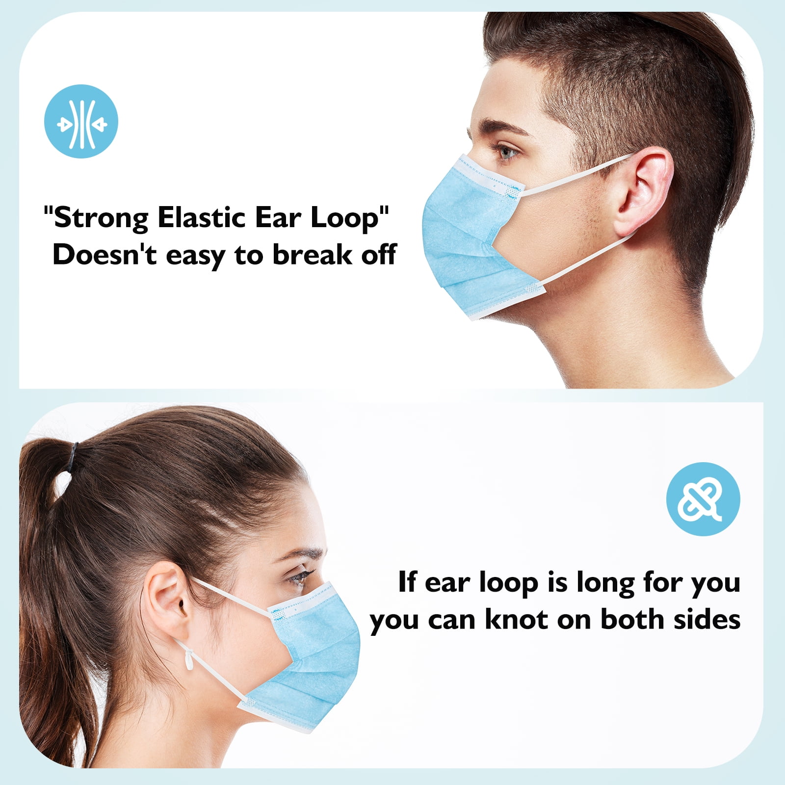 HDFK Disposable 3-Ply Face Mask with Adjustable Nose Clip and Elastic Ear Loops (Blue, 100 Pack) wx3jh