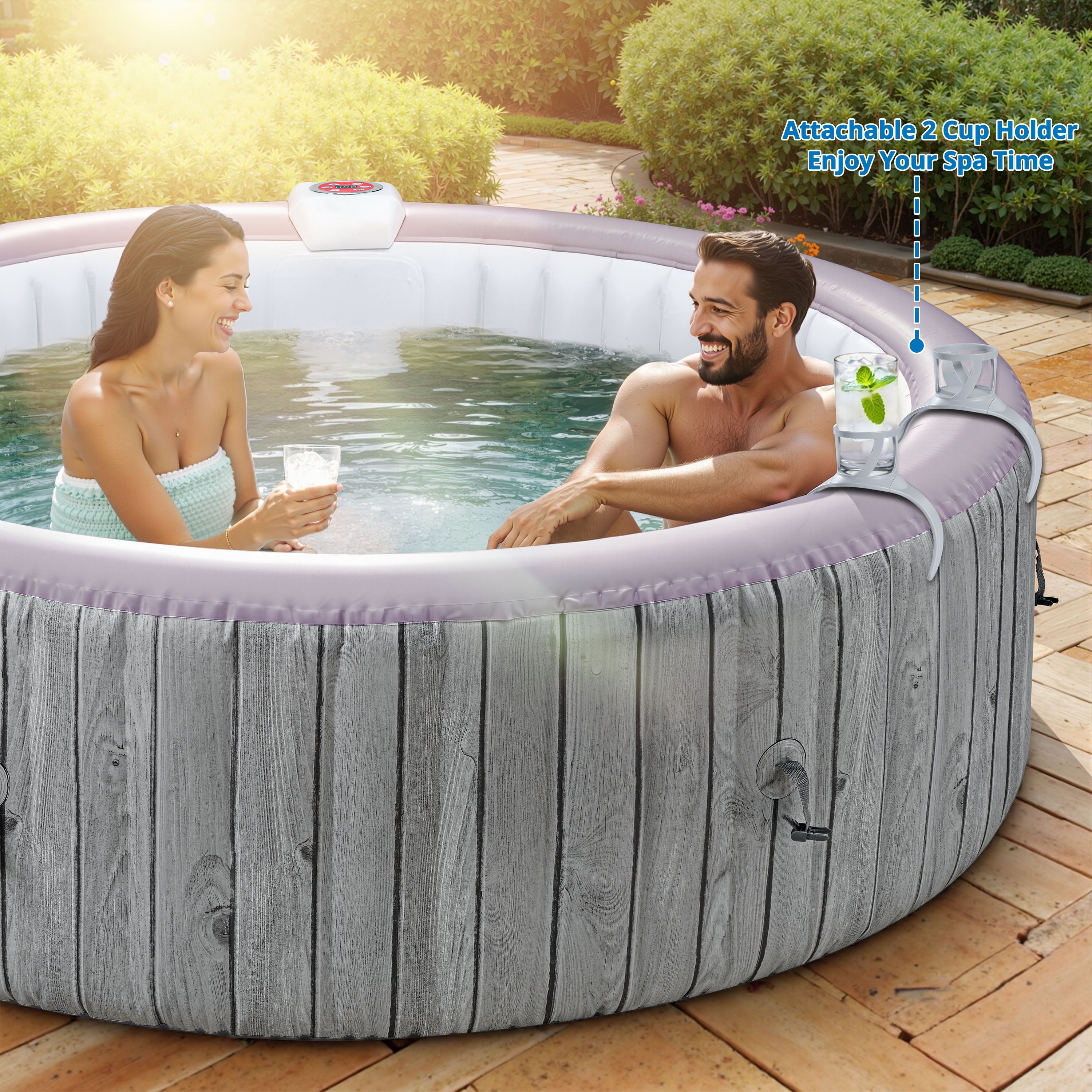 Segmart Inflatable Hot Tub, 5-7 Person Portable Outdoor Spa with 130 AirJets, Heater Pump, and Lockable Cover (Grey, 82 in) oziam
