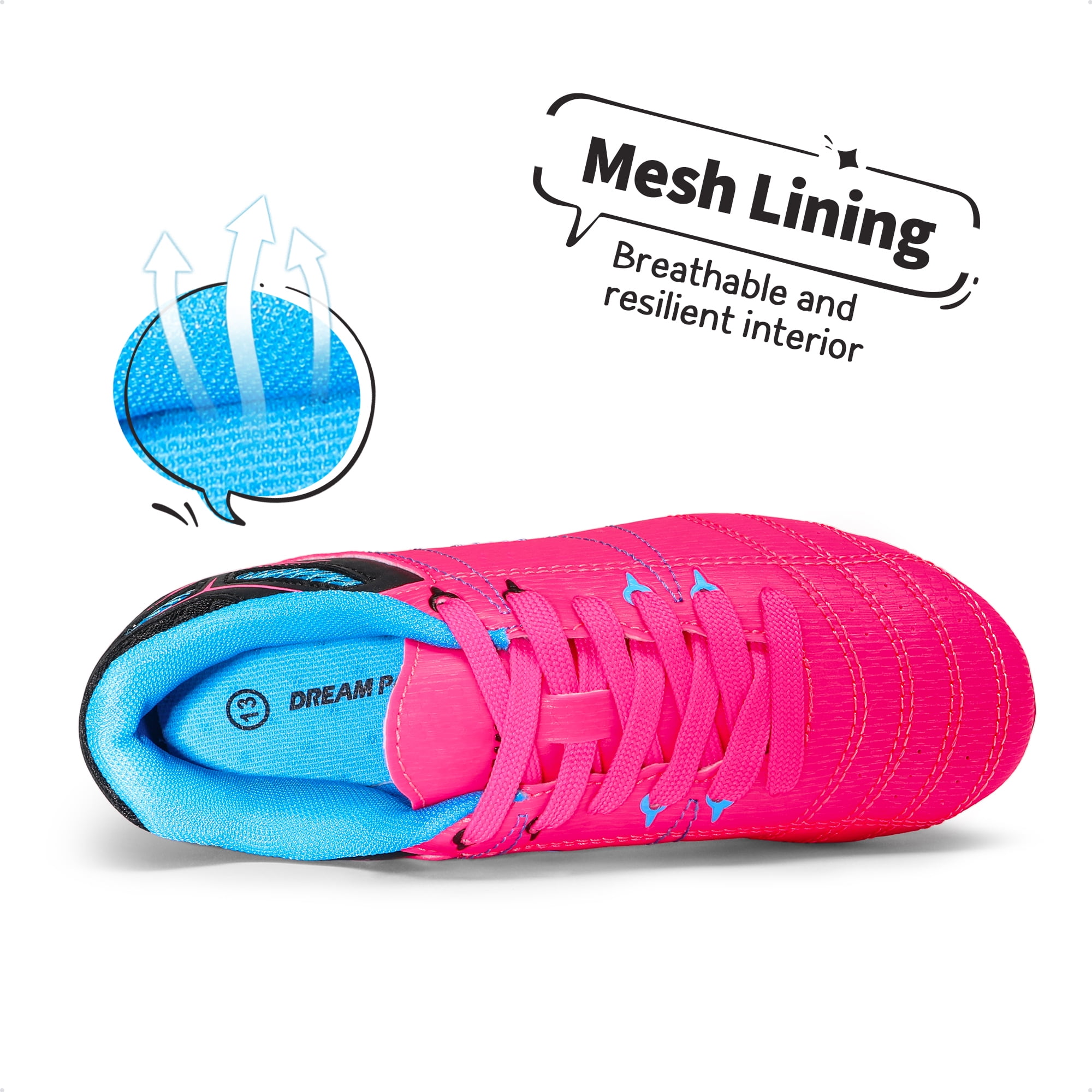 BURUDANI Kids Soccer Cleats Outdoor Athletic Trainers (Fuchsia/Black/Cyan, Size 1) hes2k