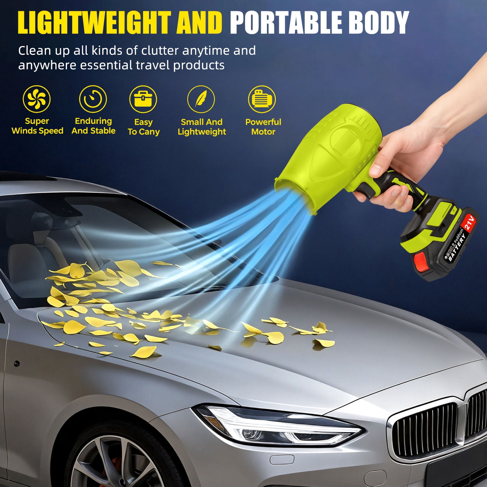 Paddsun Cordless Electric Leaf Blower, Handheld Power Sweeper for Patio and Garden Cleaning (Green, 21V) o71yv