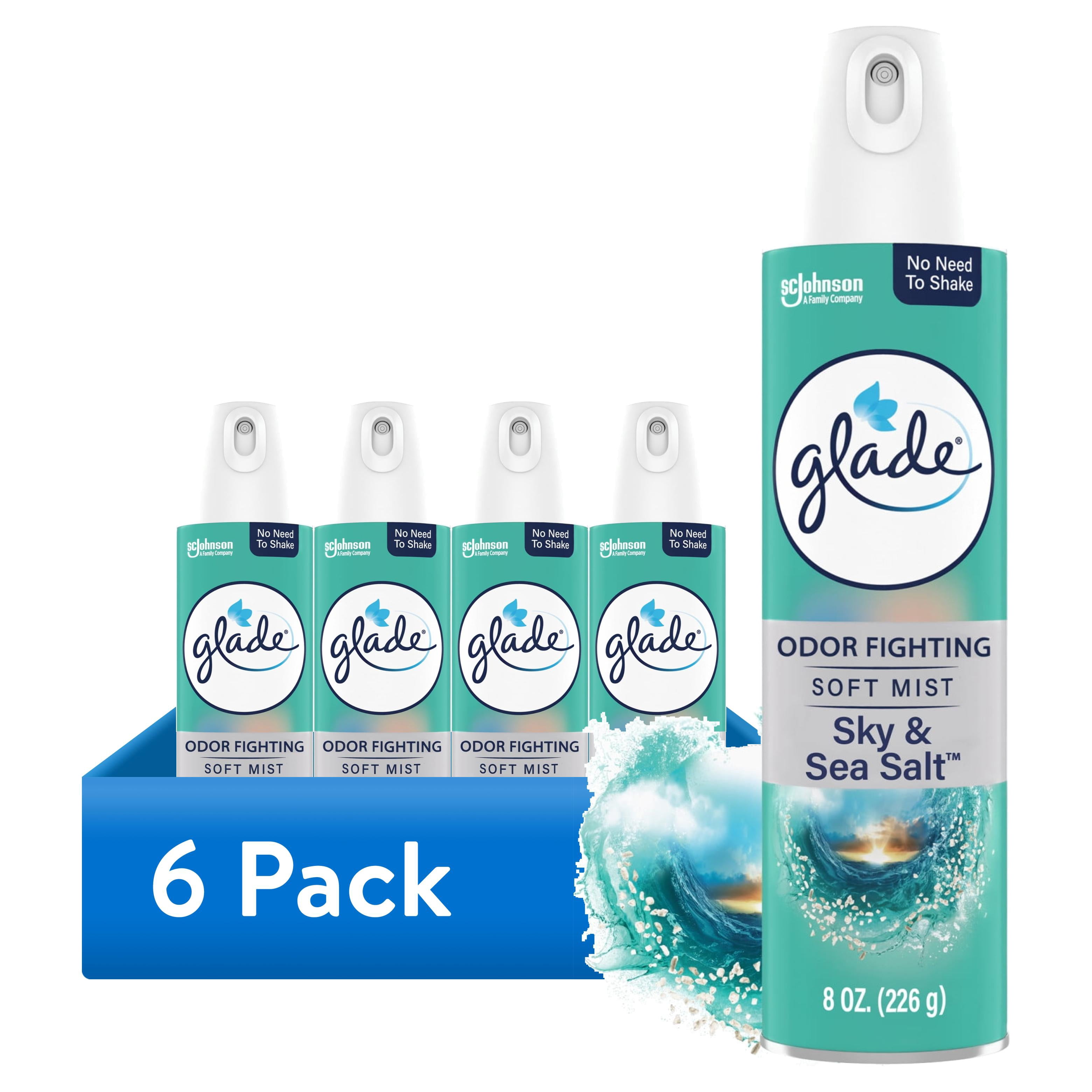 Glade Air Freshener Spray, Sky and Sea Salt Scent, Essential Oil Infused (6 Pack, 8 oz) kmto7