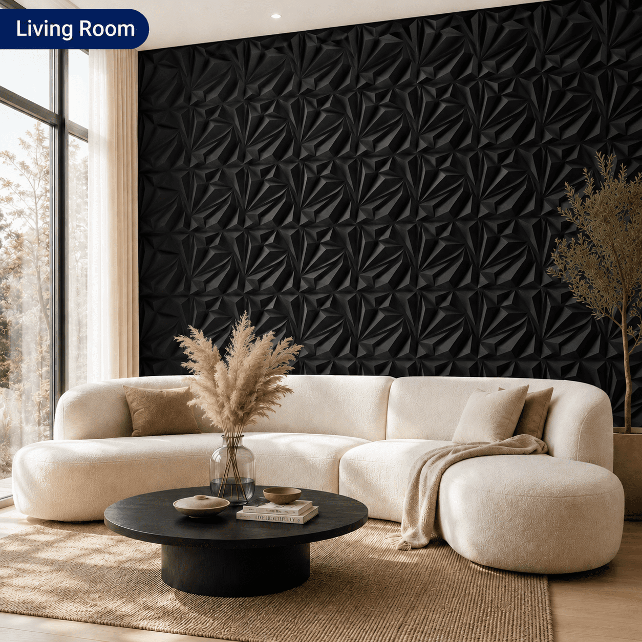 Yeslife 3D Diamond Pattern PVC Wall Panels for Interior Home Decor (Black, 33-Pack, 11.8 in x 11.8 in) lqj1k