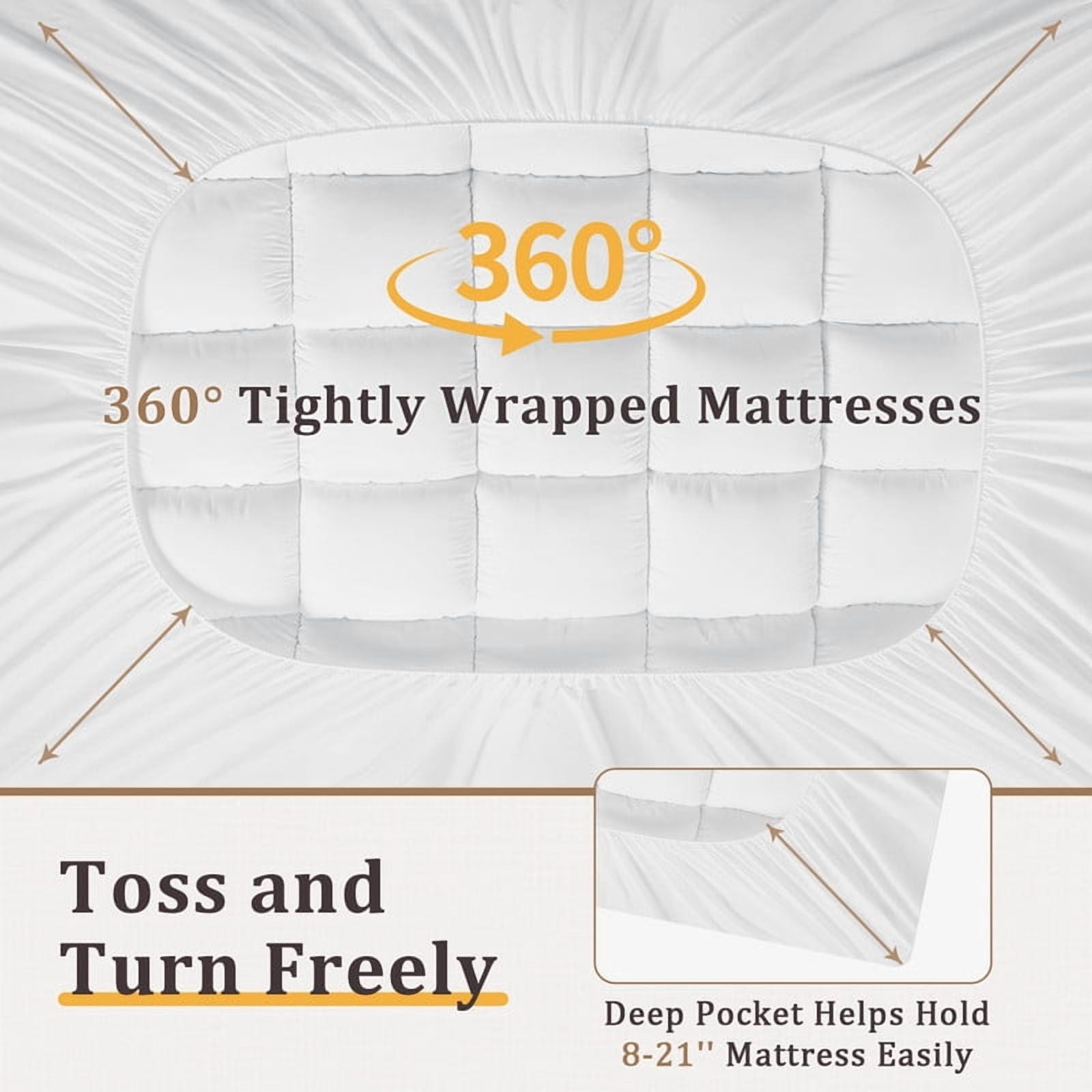 Vccoem Cooling Mattress Topper, Extra Thick Quilted Bed Pad, Breathable Plush Hypoallergenic Cover (White, Queen) lz8b4