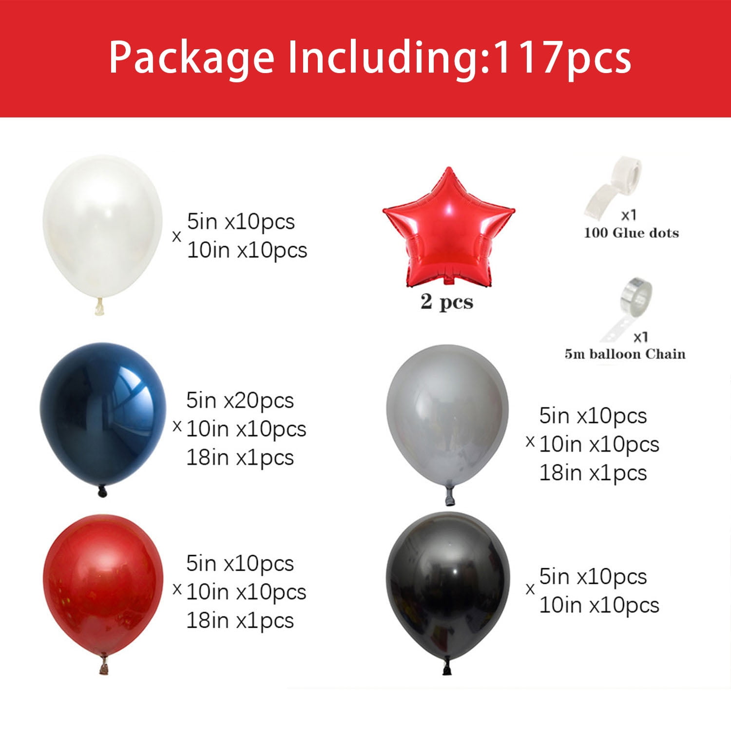Beyondtrade 117pcs Balloon Garland Arch Kit for Party Backdrop Decoration (Blue, Black, Red, 117 Pieces) fg1x1
