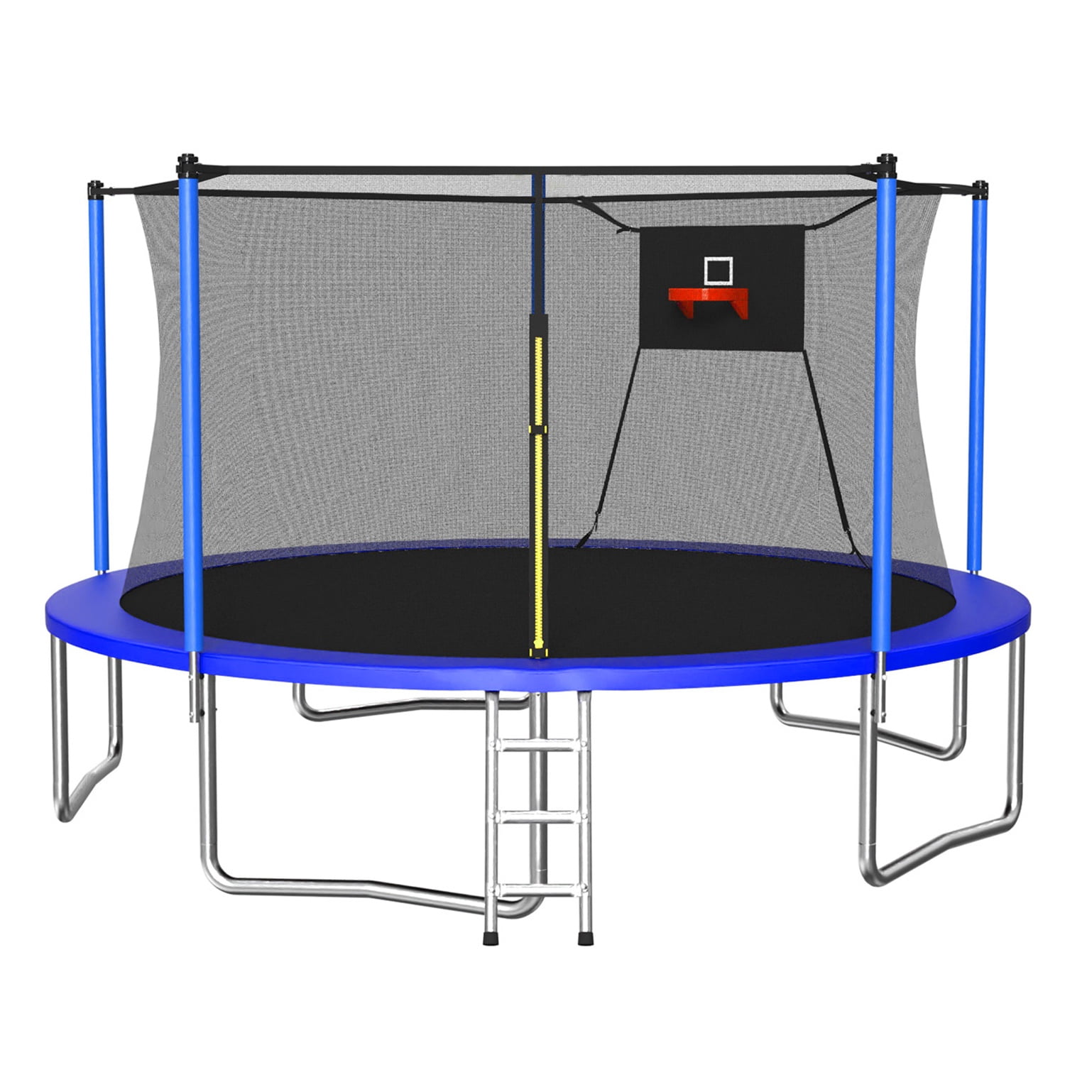 SHINPT 14ft Outdoor Trampoline with Basketball Hoop and Ladder, Heavy-Duty Backyard Trampoline with Safety Net (Blue, 14 ft) v976f