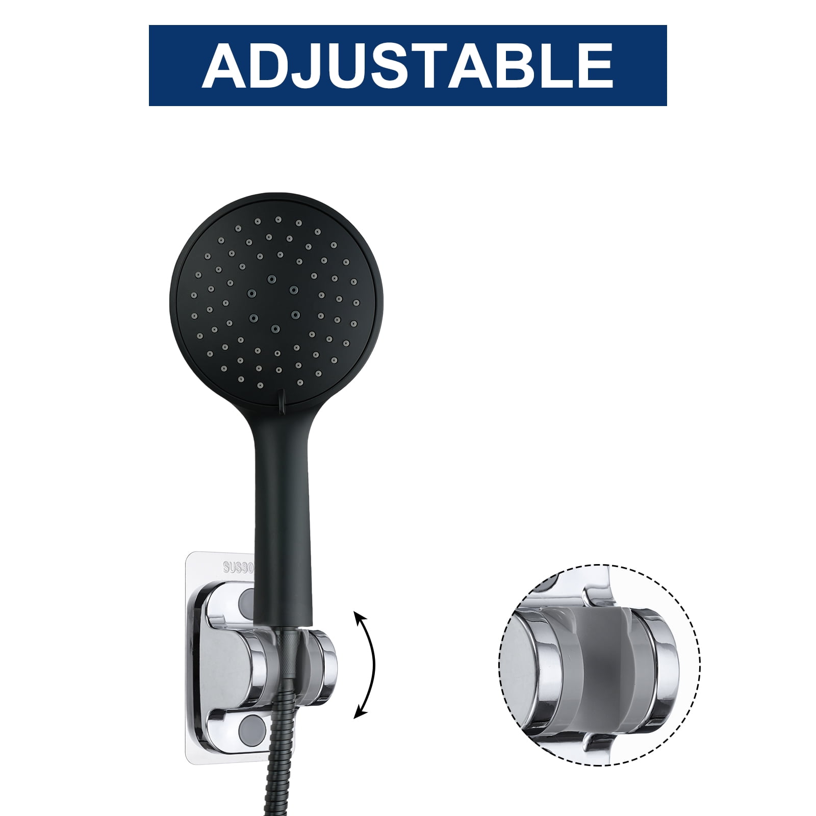 Uxcell Shower Head Holder Adhesive Adjustable Wall Mount Bracket (Silver, 4.2 in x 2.6 in x 2.1 in) u2hnw