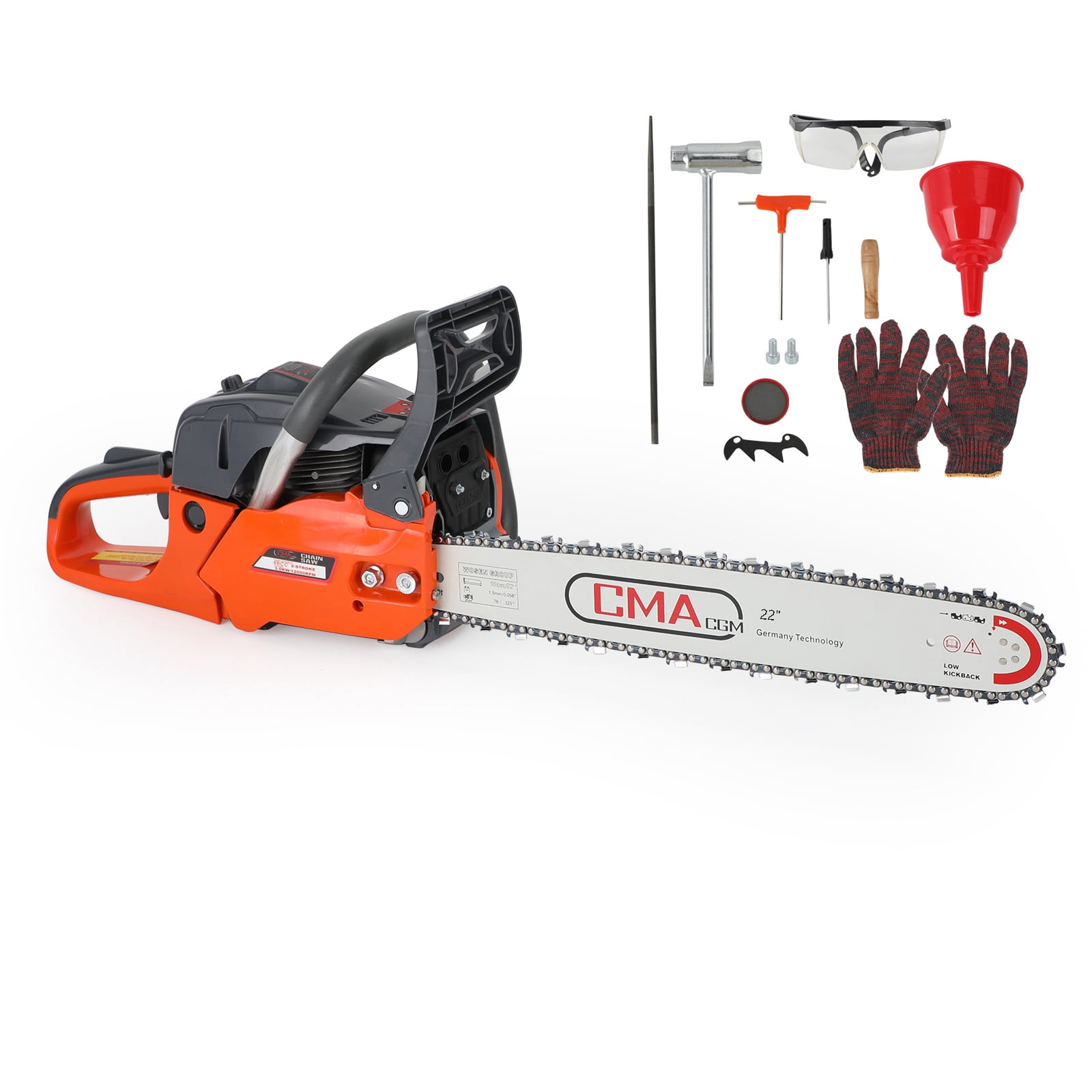 Topteng 68CC Gasoline Powered Chainsaw, Heavy-Duty Wood Cutting Tool with Automatic Chain Oiler (Orange, 22 in) hvlhg