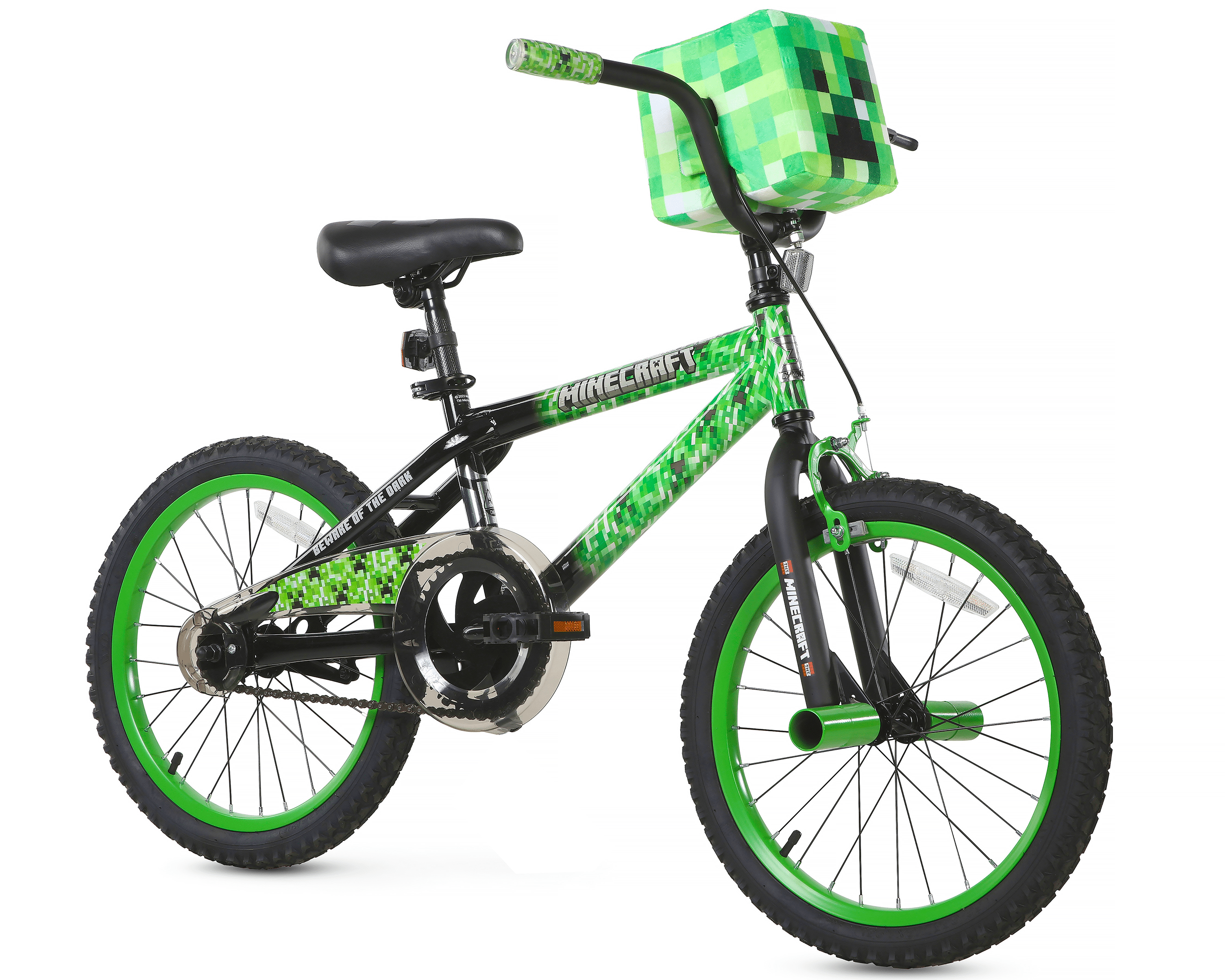 Dynacraft Minecraft BMX Bike for Kids, Durable Steel Frame with Creeper Handlebar Bag (Green, 18 in) y5uls