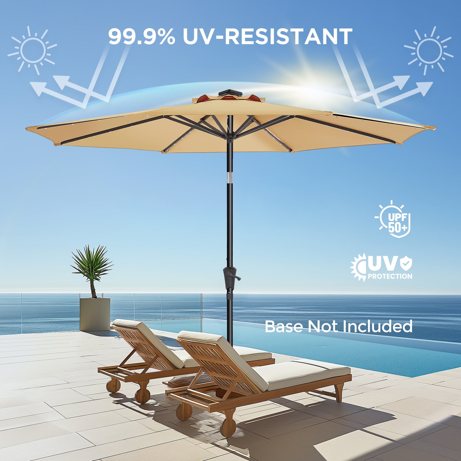 Patbrela 9ft Solar Powered LED Patio Umbrella with Tilt Adjustment and UV-Resistant Fabric (9 ft) 7n524
