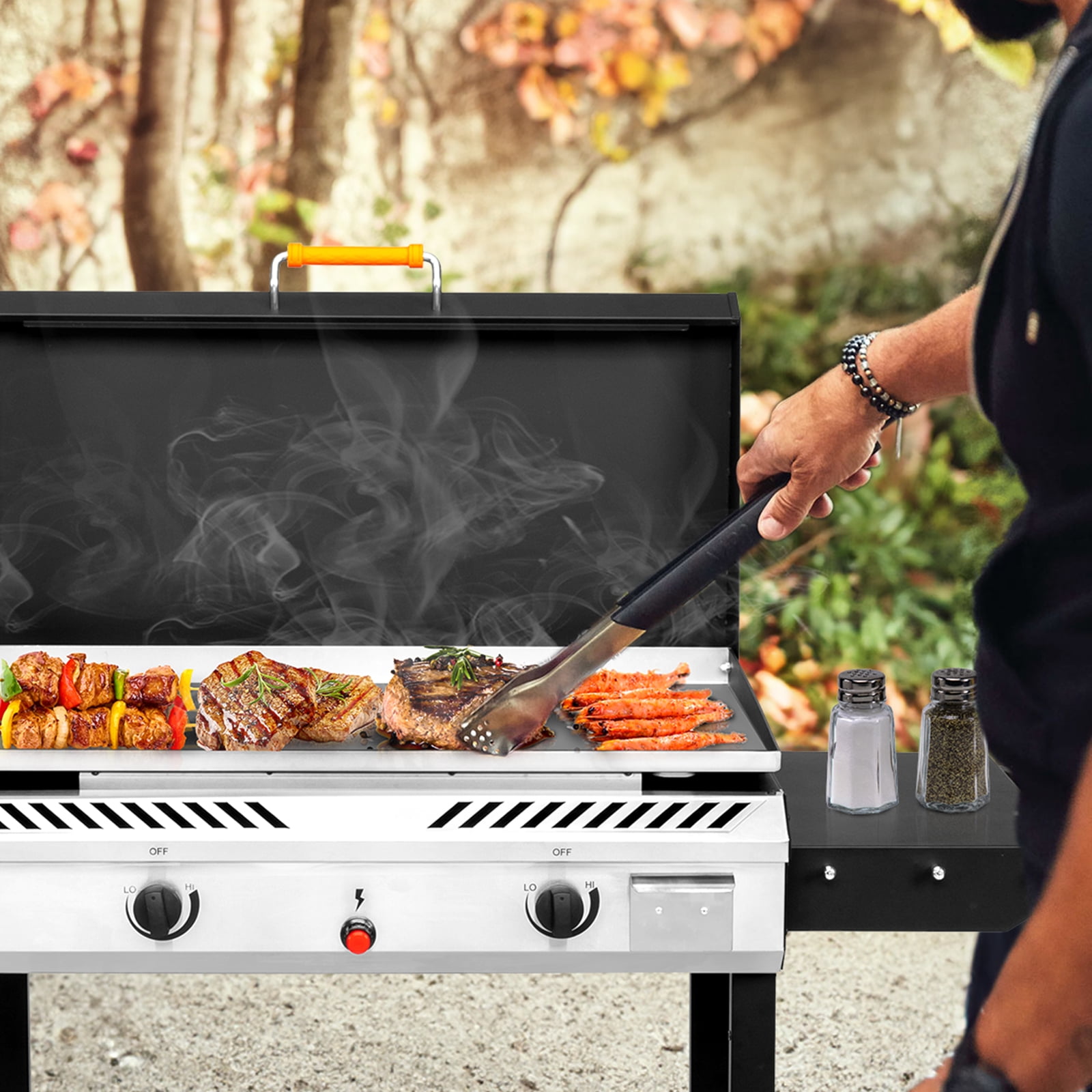 Zintown 2-Burner Outdoor Propane Gas Griddle with Portable Pan and Lid (Black, 54.5 in x 19.5 in x 38.5 in) bdngi
