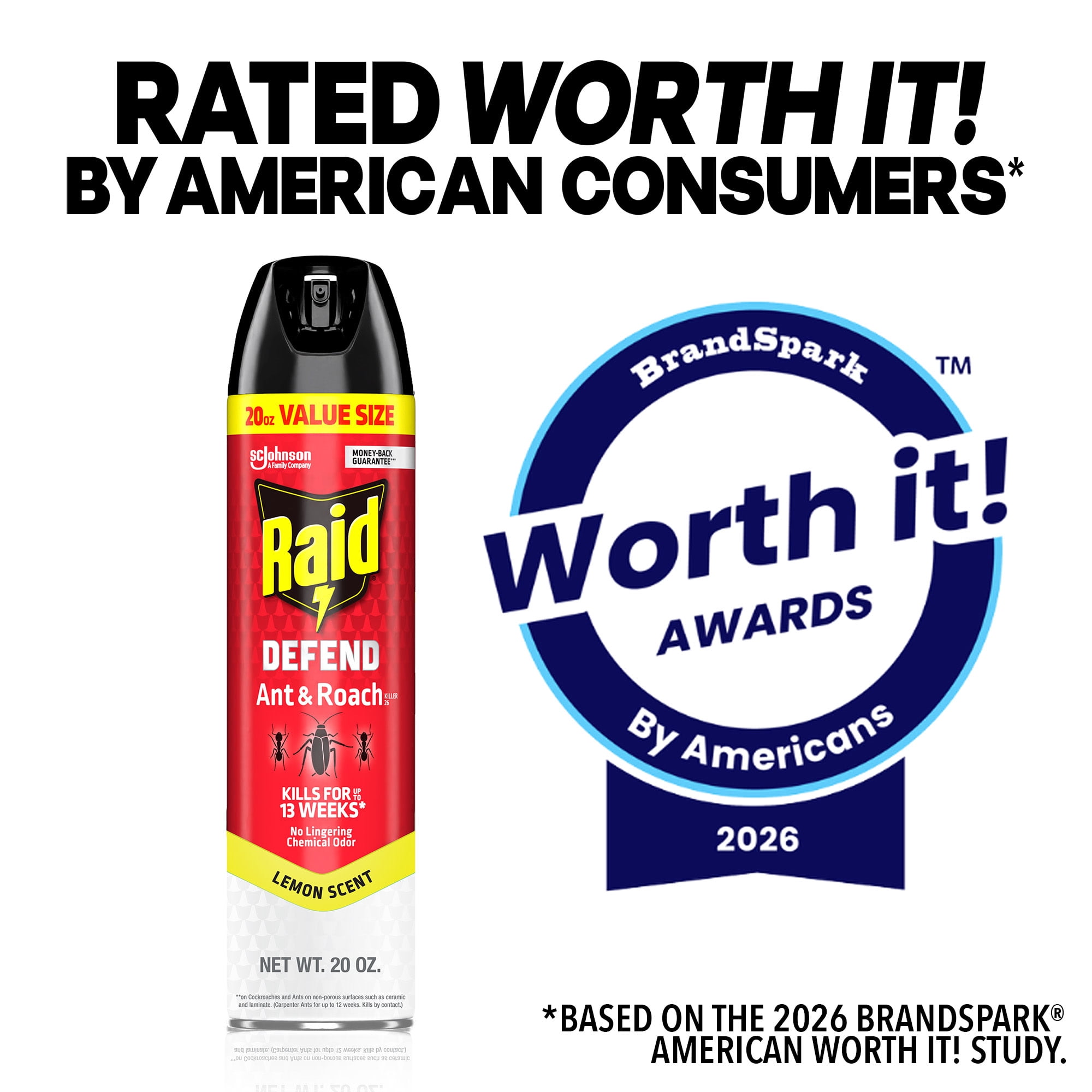 Raid Ant & Roach Killer Indoor Insecticide Spray with Residual Protection (Lemon Scent, 20 oz) 76fo0