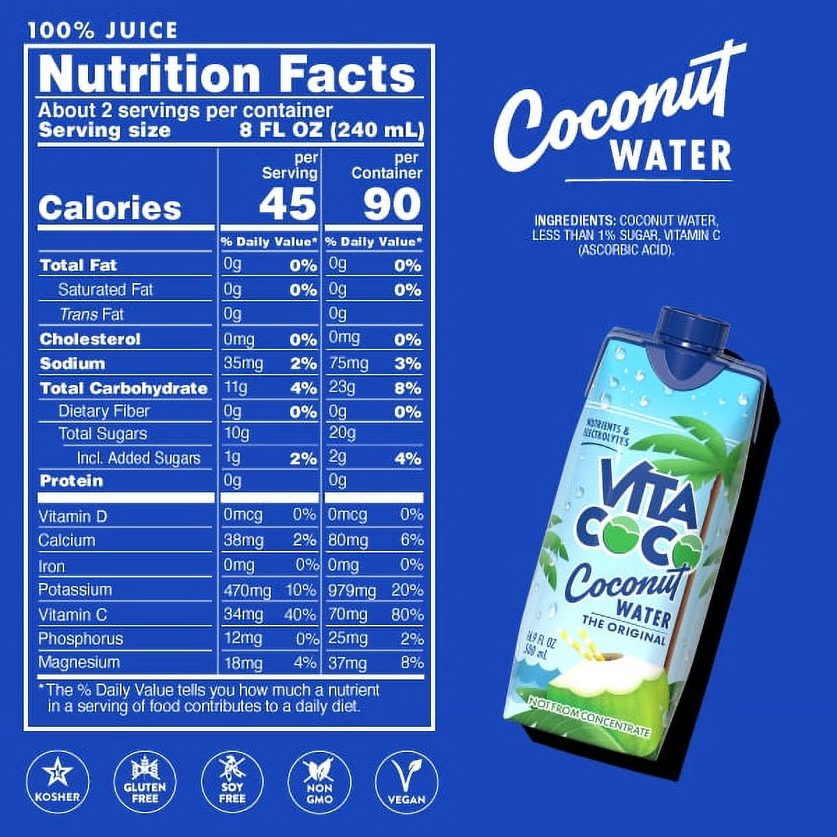 Vita Coco The Original Coconut Water, Nutrient-Rich Natural Electrolyte Hydration (16.9 fl oz) 48f2g