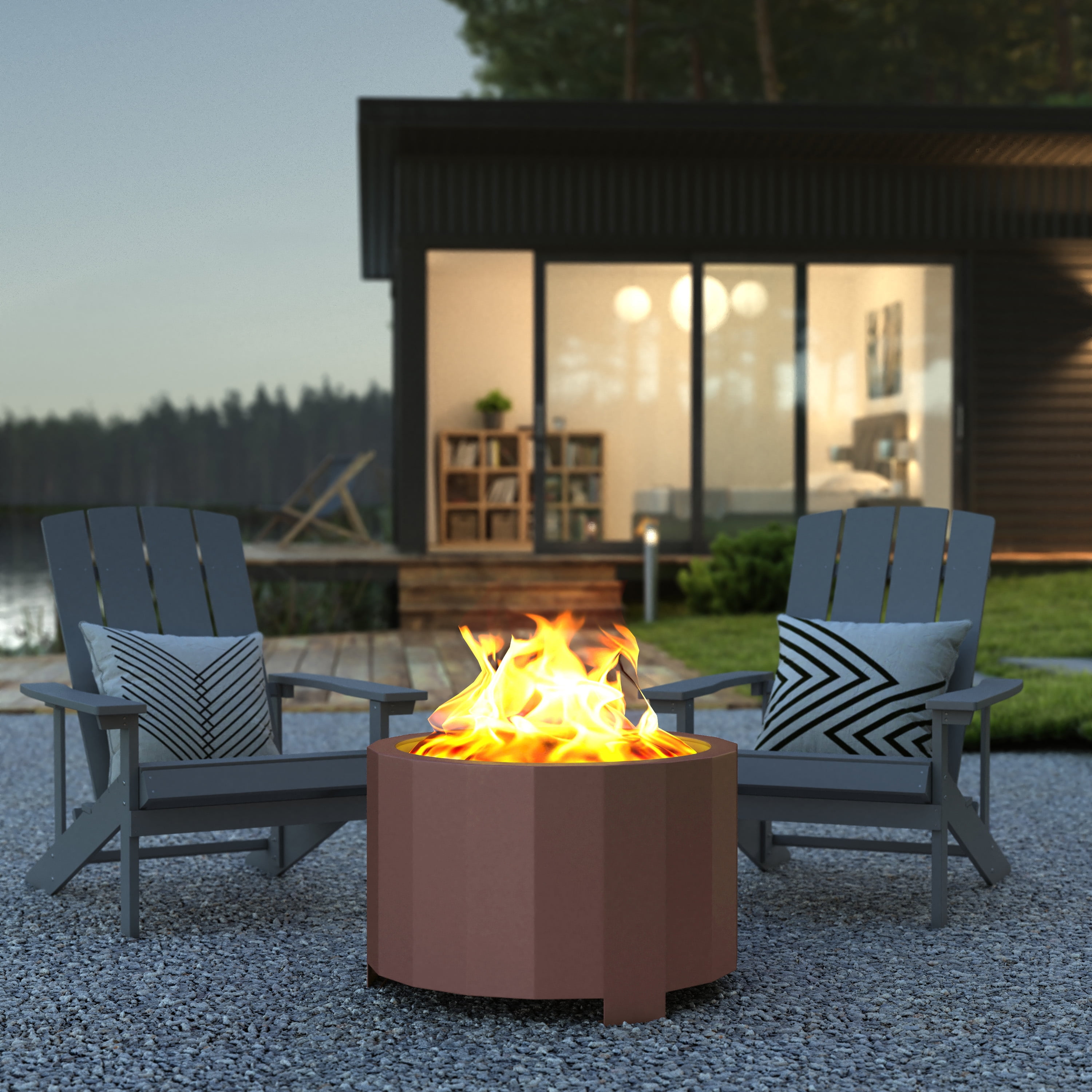 BizChair 27 inch Smokeless Outdoor Wood Burning Fire Pit with Waterproof Cover (Bronze, 27 in) 8eqga