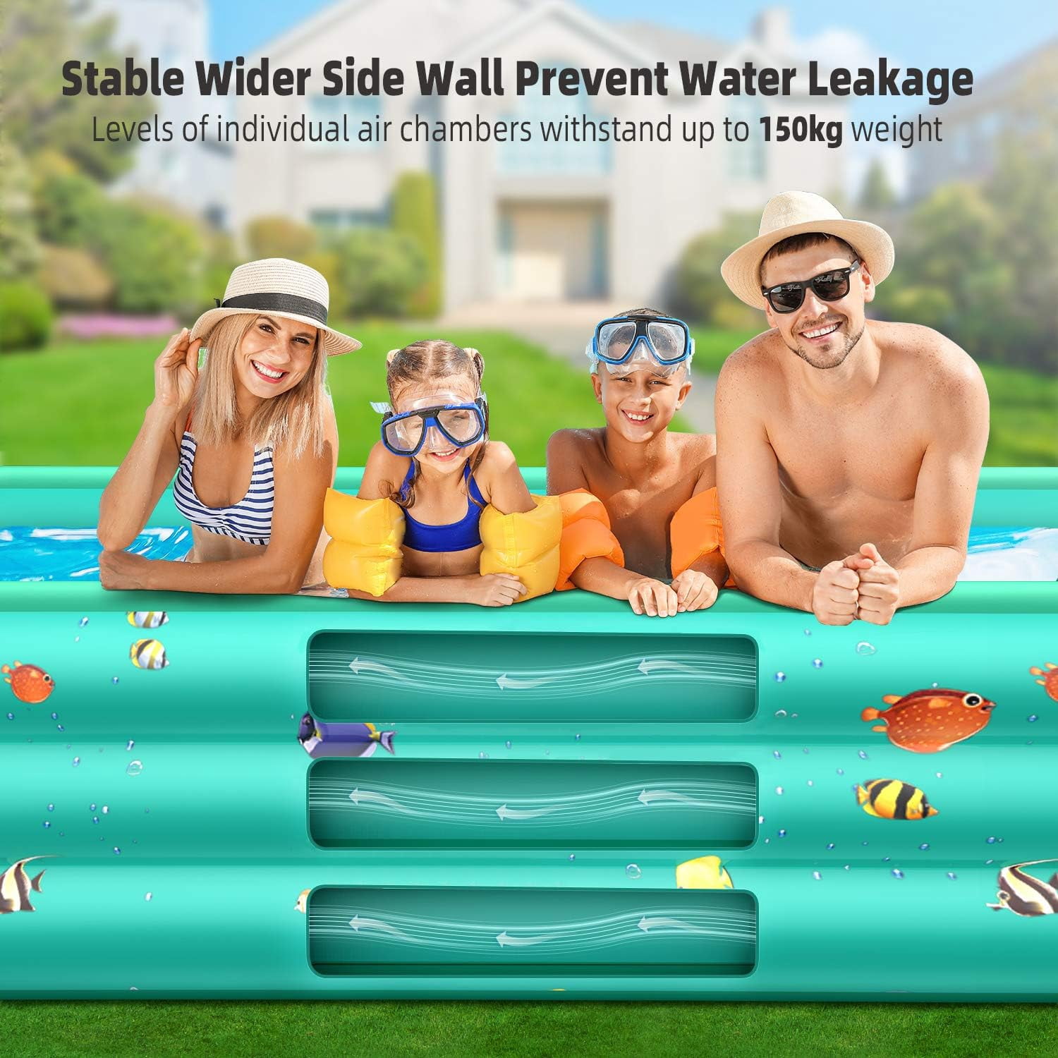GVDV Inflatable Swimming Pool, Rectangular Family Pool for Backyard Summer Fun (Green, 118 x 67 x 22 in) giiyh