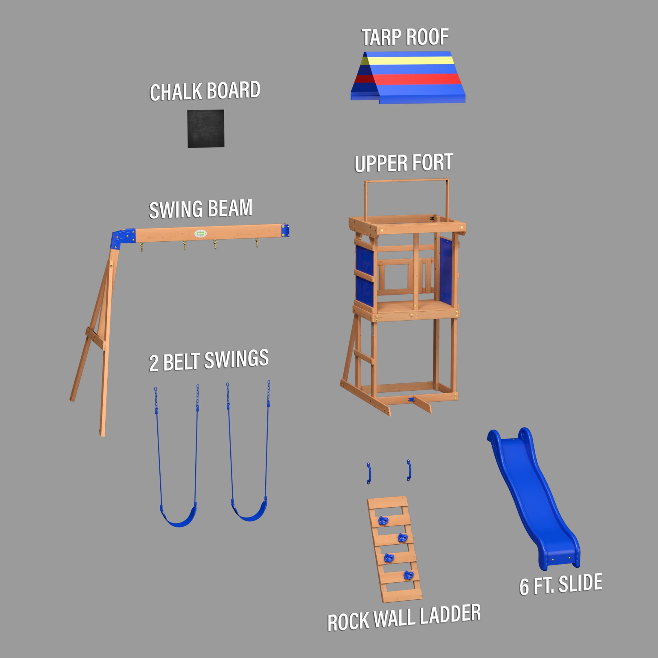 Backyard Discovery Bay Pointe Cedar Wood Swing Set with Slide, Play Deck, and Rock Wall Ladder (Brown) p7hi1