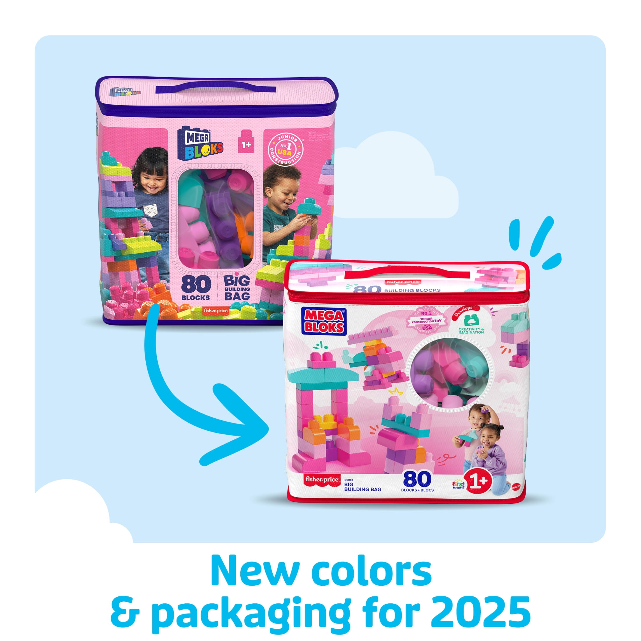 Mega Bloks Fisher-Price Big Building Bag Educational Construction Set (Pink, 80 Pieces) kk0i9