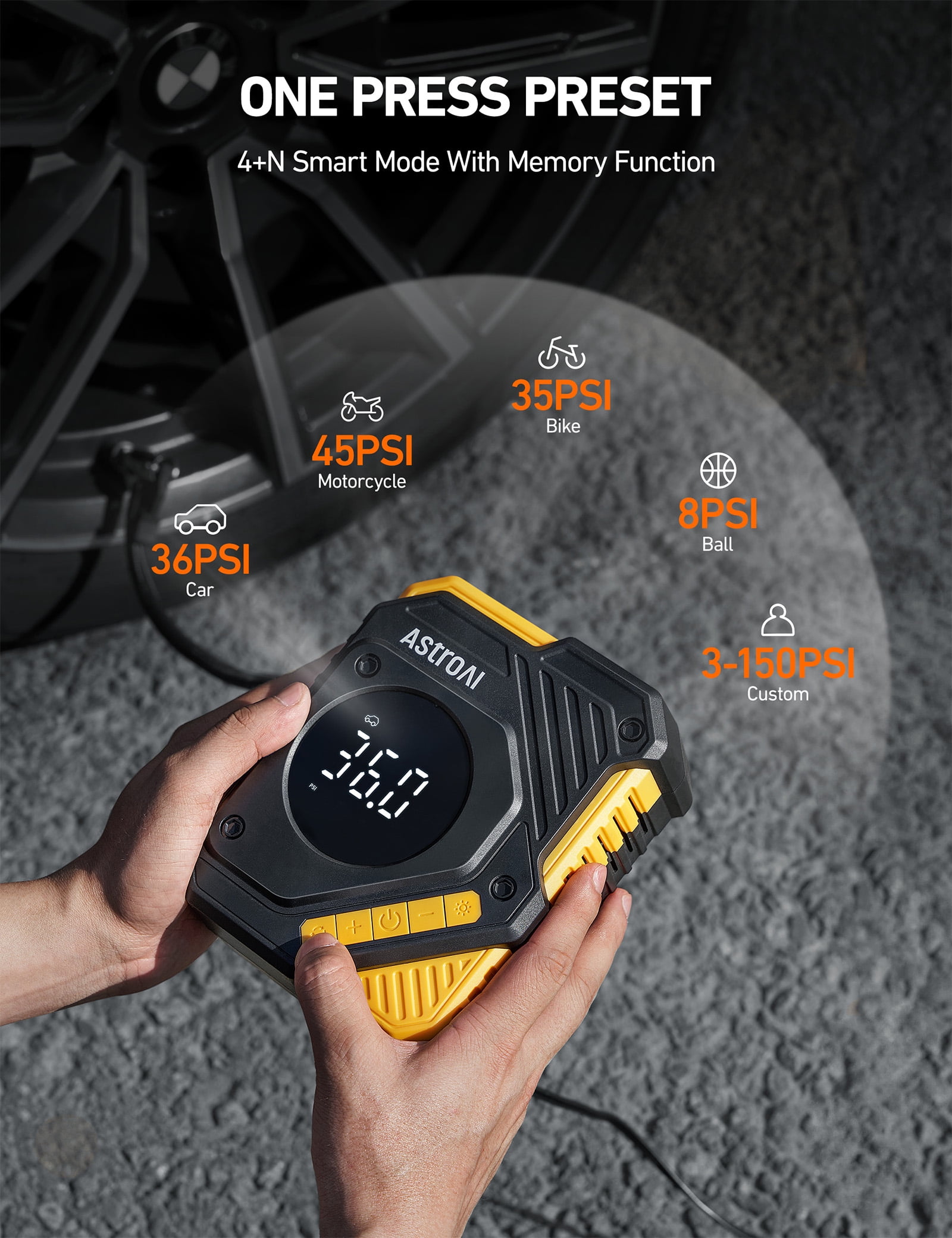 AstroAI Tire Inflator Air Compressor 12V DC, Digital Pressure Gauge Car Tire Pump (150 PSI, Black) h7ufr