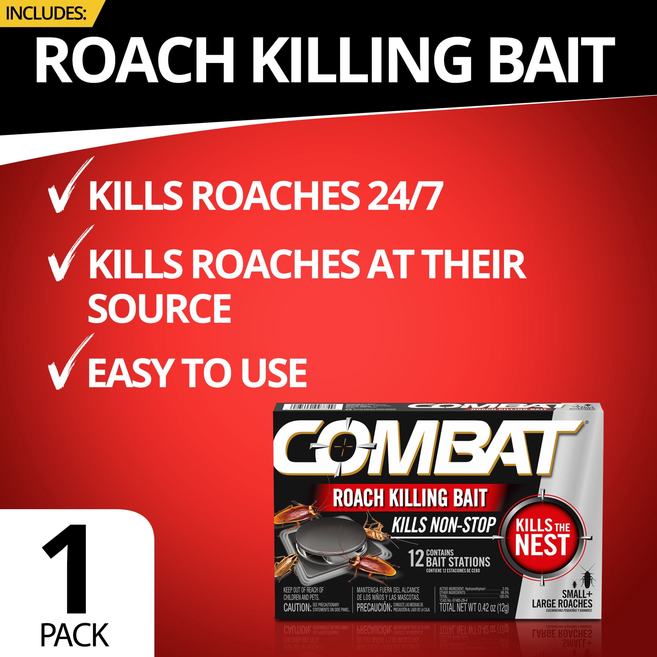 Combat Roach Killing Bait Stations for Small and Large Roaches (12 Count, 10 Pack) xvu9d