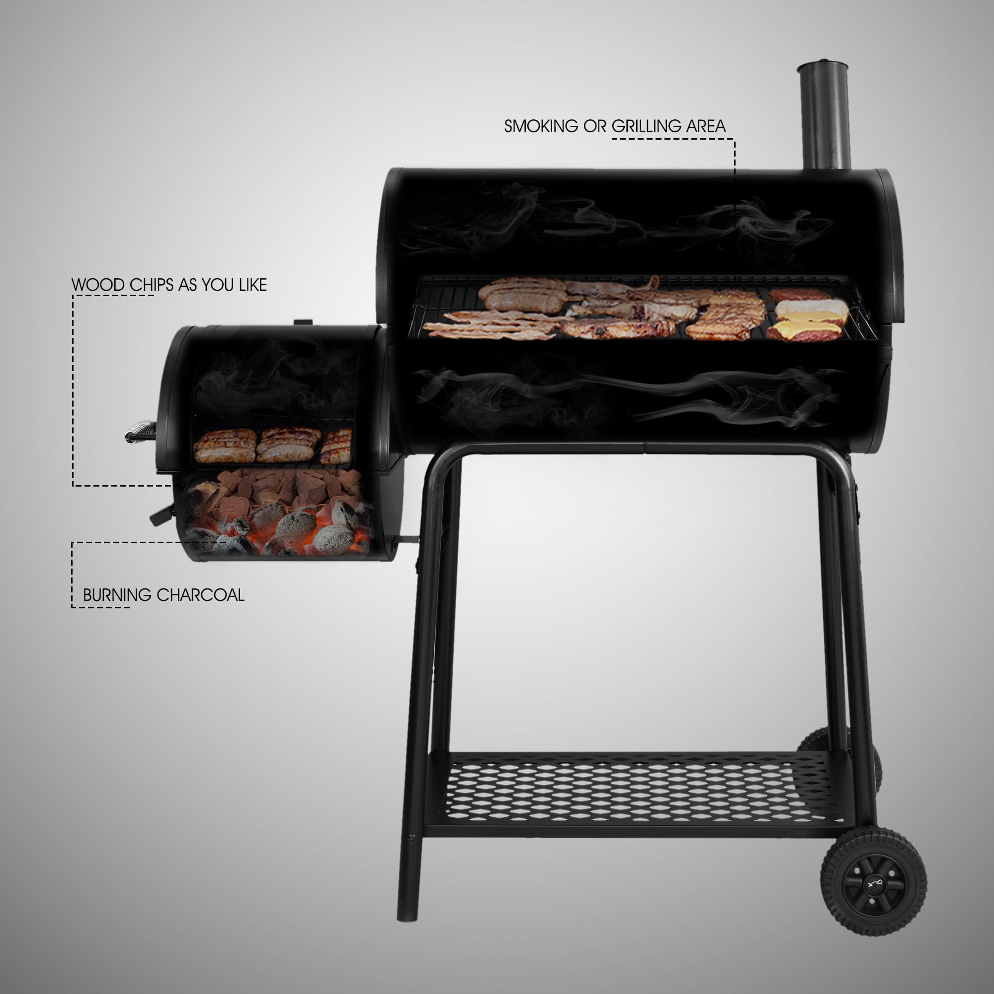 Royal Gourmet CC1830FC Charcoal Grill with Offset Smoker and Cover (Black, 855 sq in) sgff9